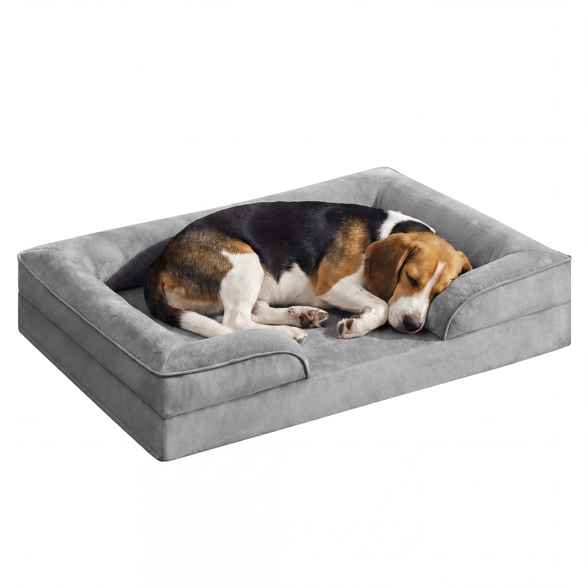 LEDREM Sofa Dog Bed with Egg Crate Foam, Waterproof Washable Cover, Non-Slip, 35 x 24.8 x 6.3 inches, Grey