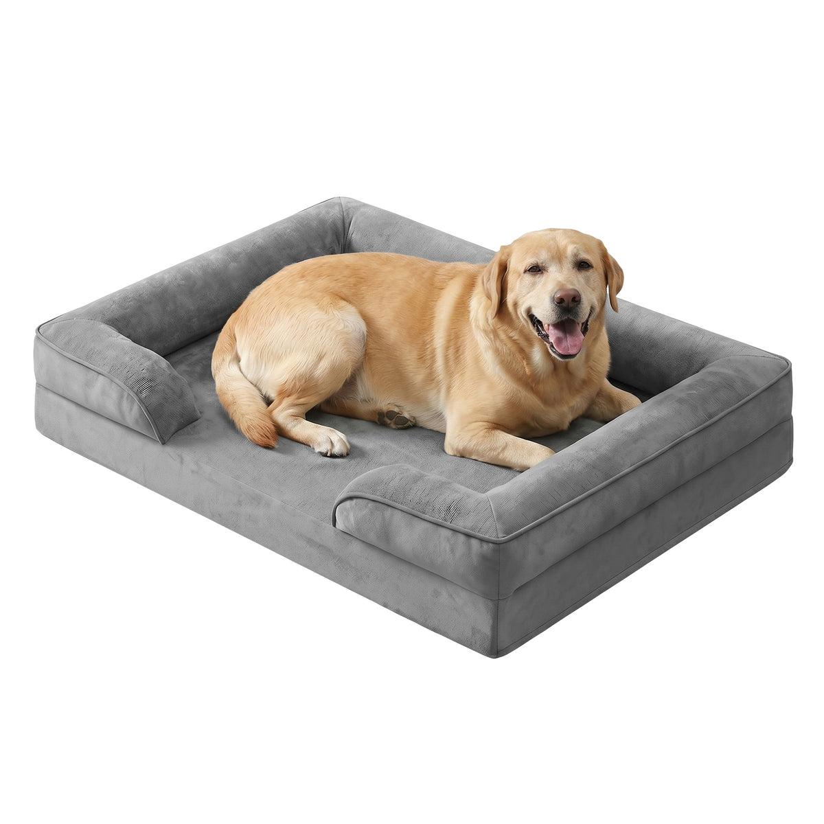 LEDREM Sofa Dog Bed for Large Dogs, Waterproof Washable Pet Bed with Egg Crate Foam, 44.1 x 31.9 x 6.7 inches, Grey