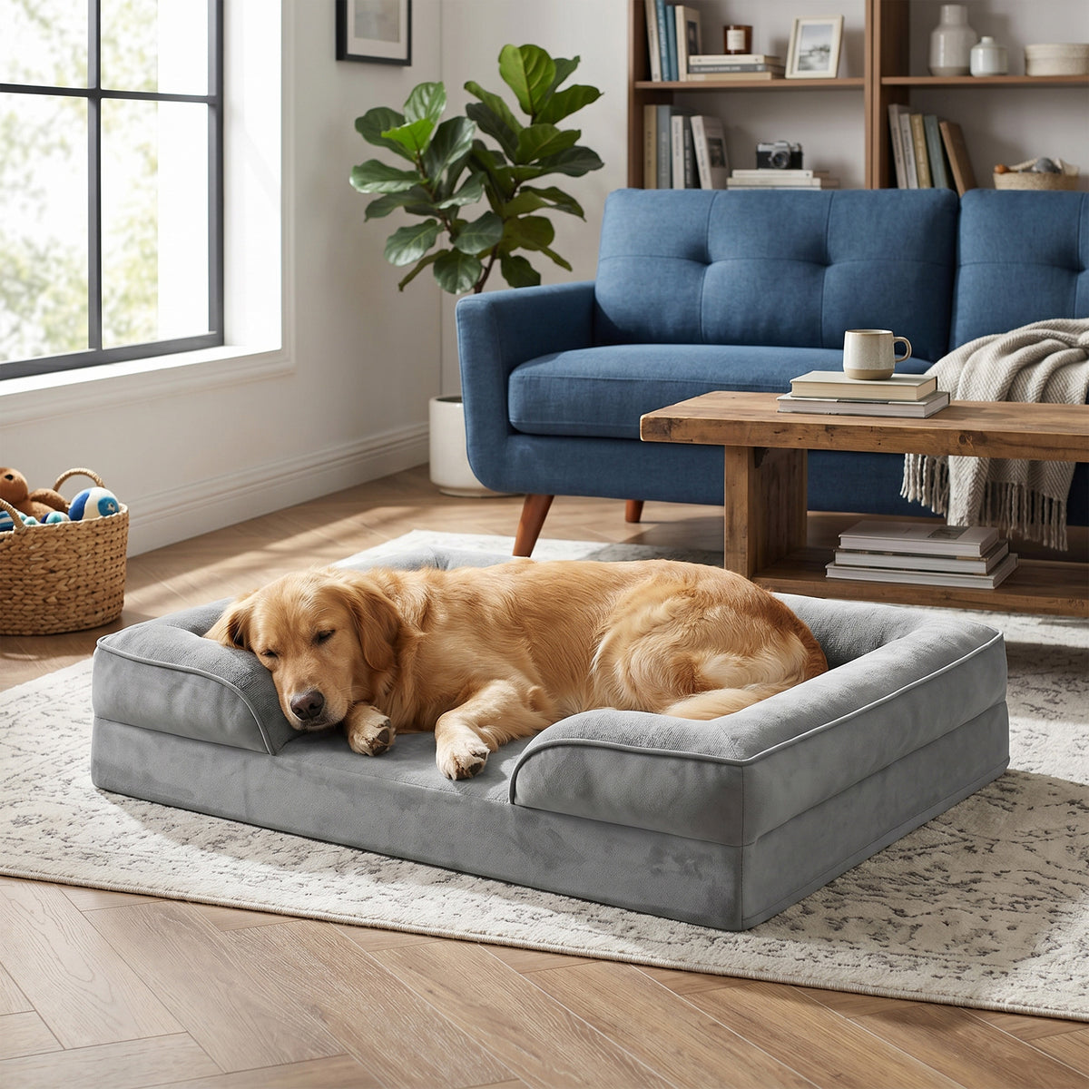 LEDREM Sofa Dog Bed for Large Dogs, Waterproof Washable Pet Bed with Egg Crate Foam, 44.1 x 31.9 x 6.7 inches, Grey