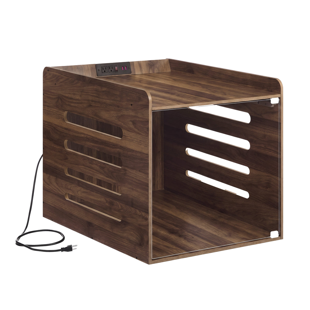 Modern Dog Crate Furniture with Charging Station, Medium Kennel Side Table with Flip-Up Acrylic Door, for Dogs up to 45 lb, Natural