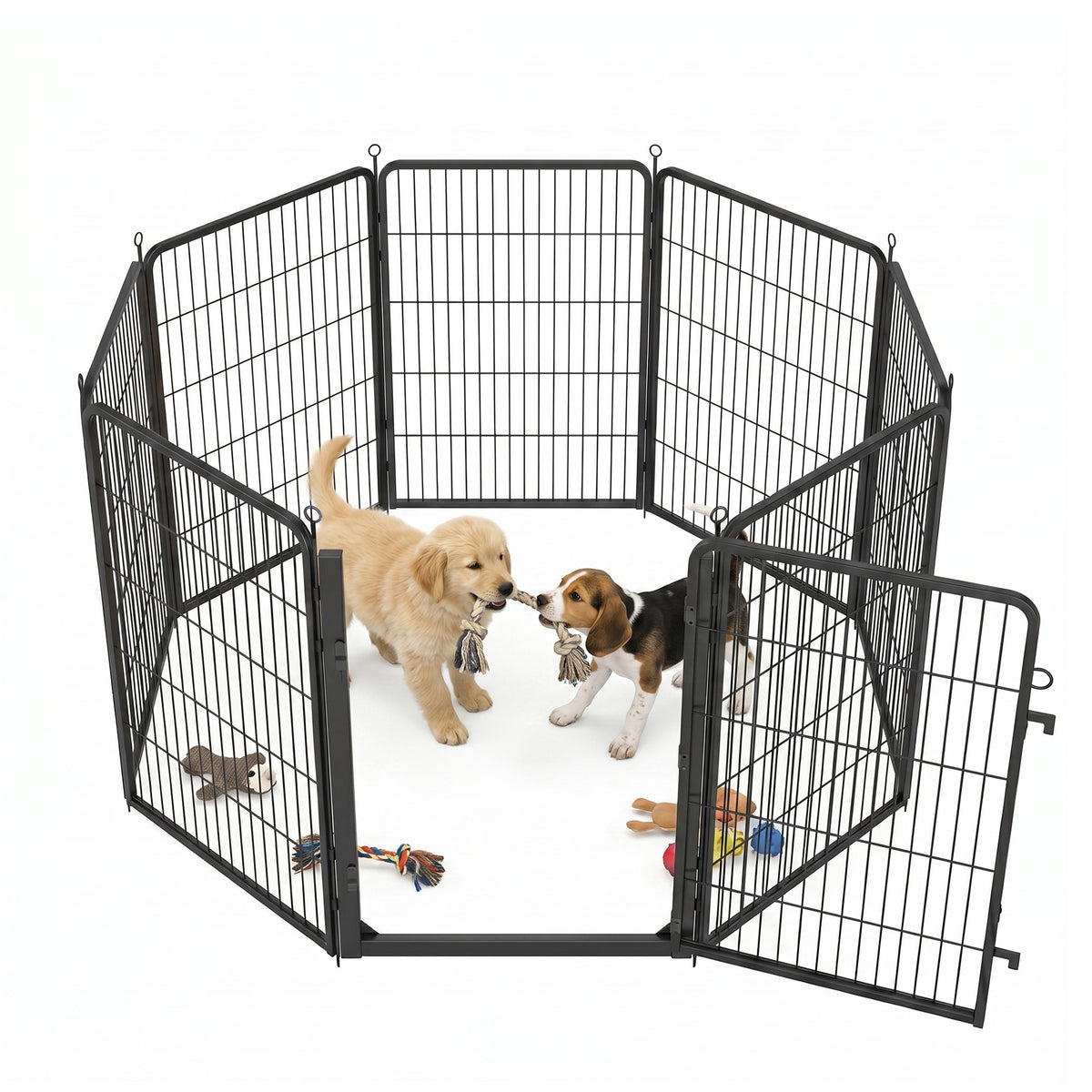 Heavy Duty Steel Dog Playpen 8 Panels with Door 54.3 x 54.3 x 39.4 Inches Black