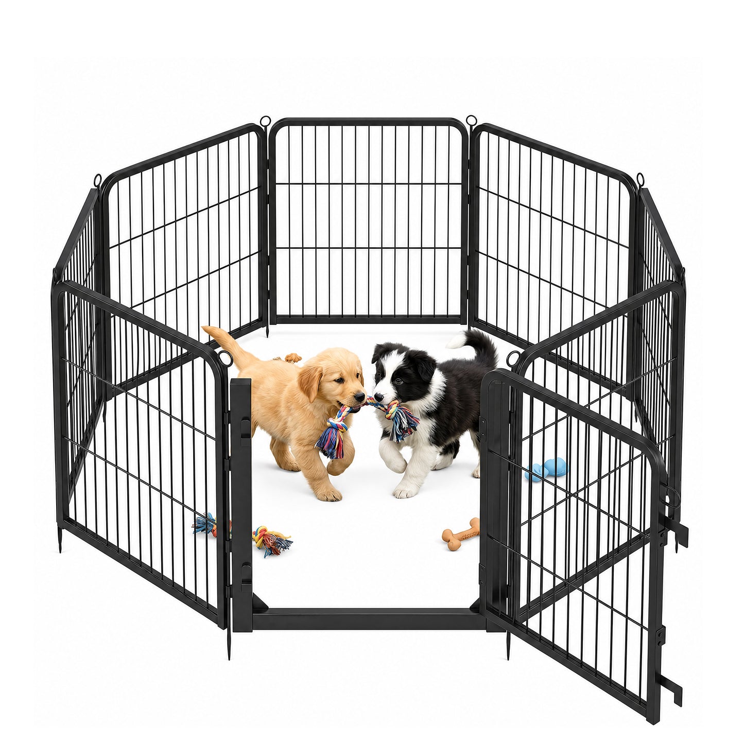 Dog Playpen with Secure Door Latch, 8-Panel Rust-Resistant Steel Pet Pen, 54.5 x 54.5 x 23.6 in, Indoor Outdoor, Black