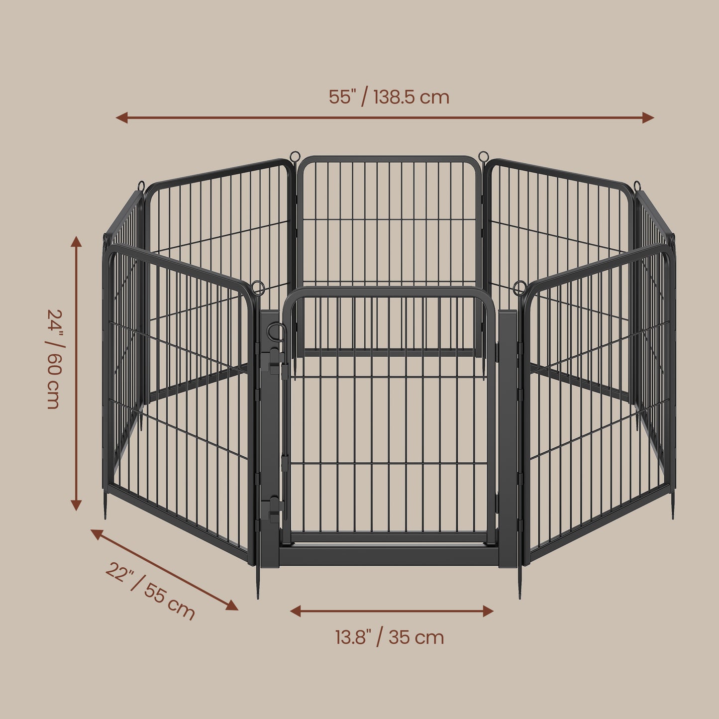 Dog Playpen 8 Panels Heavy Duty Steel Pet Fence 54.5 x 54.5 x 23.6 inches Black