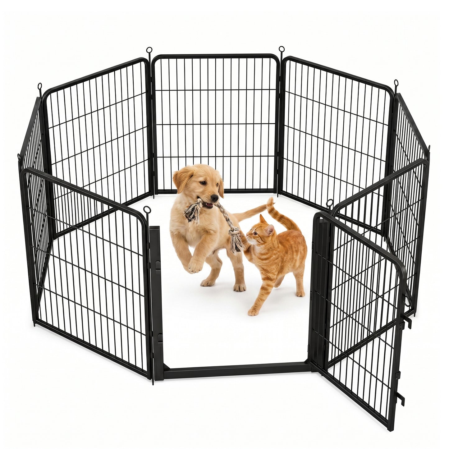 Heavy Duty Dog Playpen with Door, 66.9" Steel Pet Fence, Rust-Resistant Exercise Pen for Indoor Outdoor, Matte Black