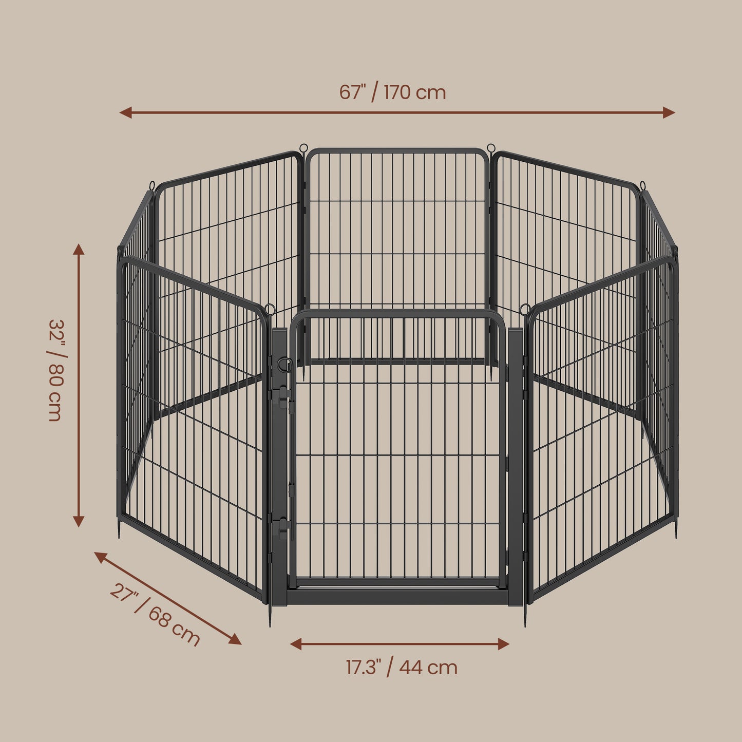 Dog Playpen, 8 Panels Heavy Duty Steel Pet Fence with Door, 66.9 x 66.9 x 31.5 inches, Black