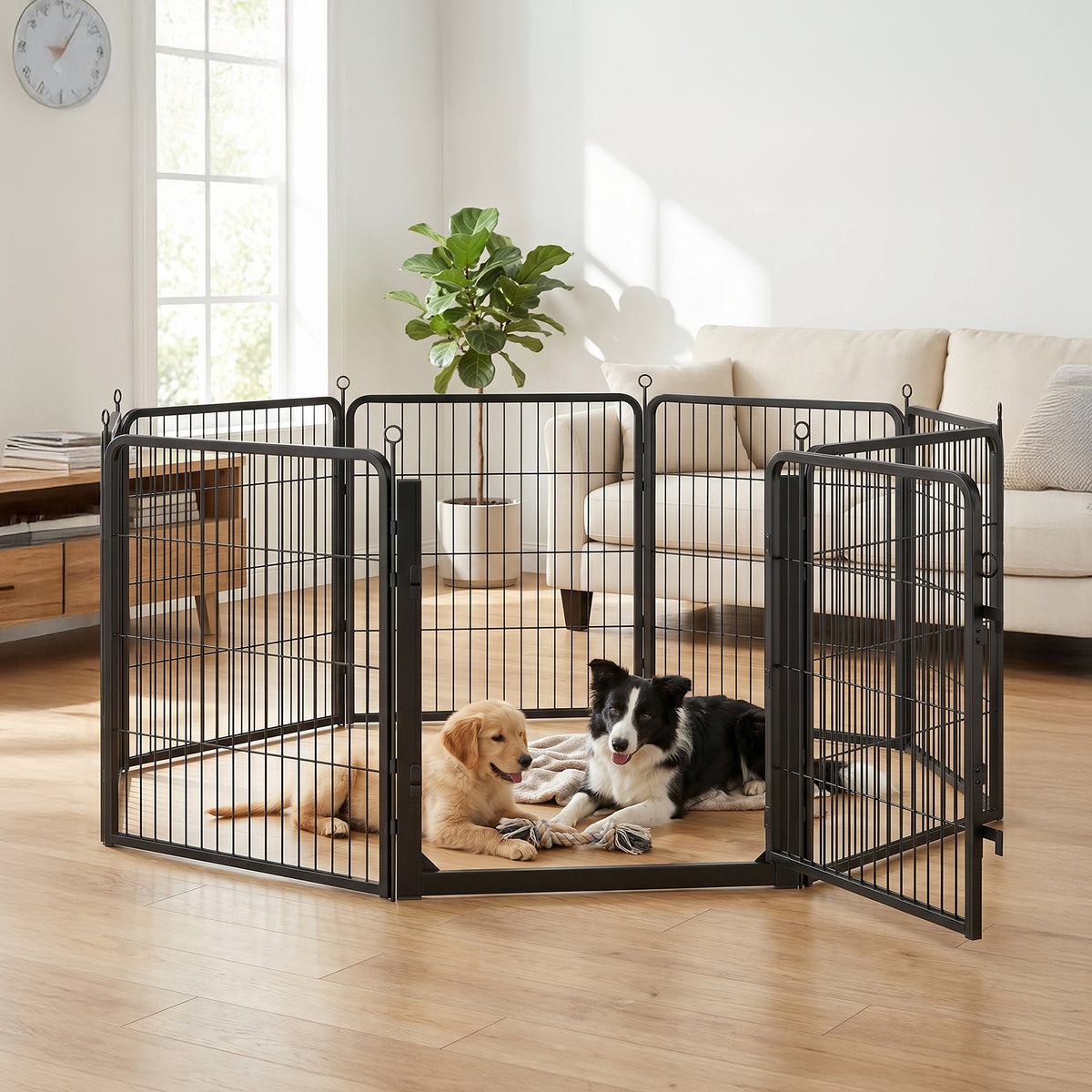 Dog Playpen, 8 Panels Heavy Duty Steel Pet Fence with Door, 66.9 x 66.9 x 31.5 inches, Black