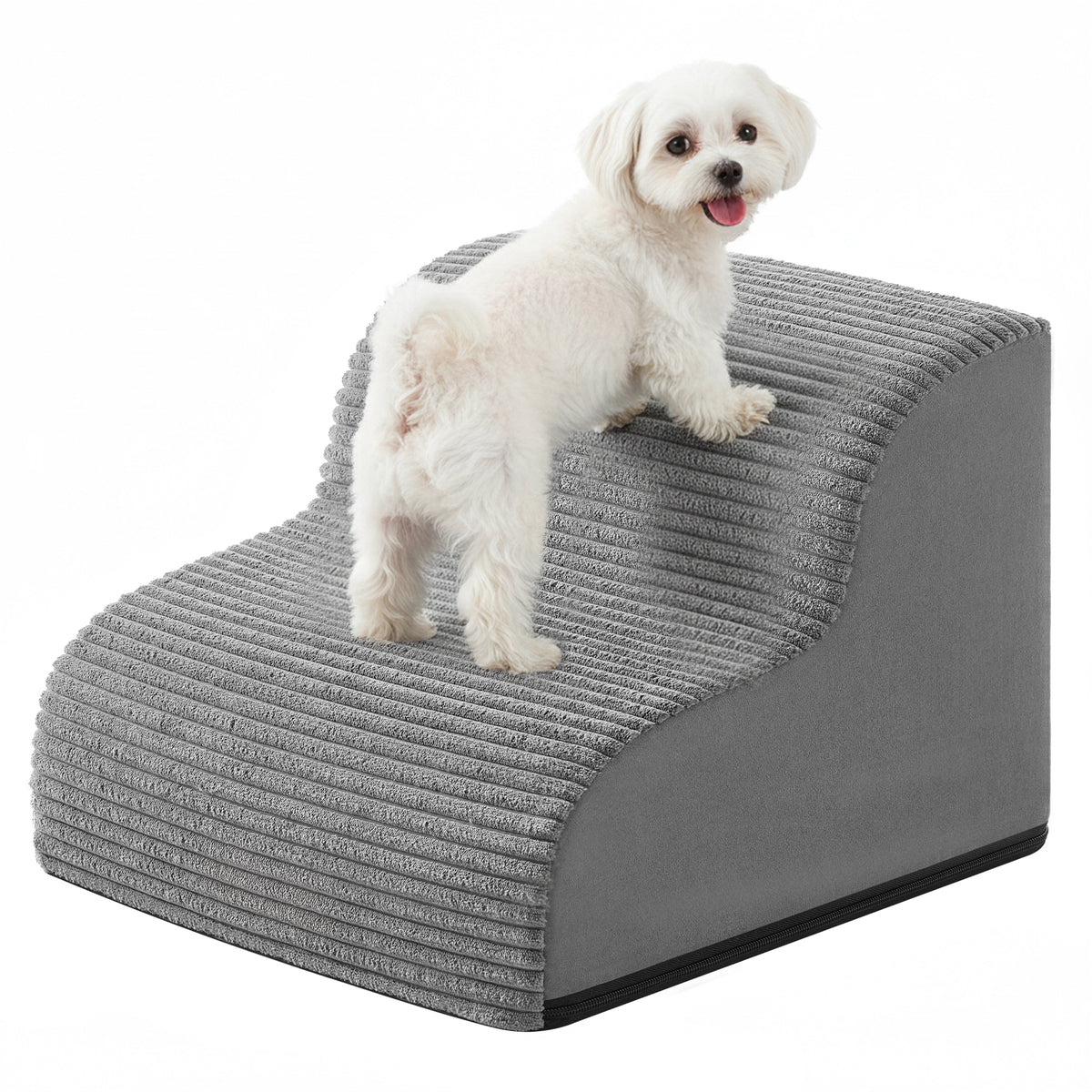 LEDREM 2-Step Dog Stairs, Anti-Slip Foam Pet Steps for Bed, 15.8 x 15.8 x 11.8 inches, Gray