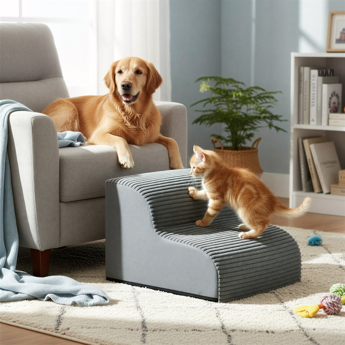 LEDREM 2-Step Dog Stairs, Anti-Slip Foam Pet Steps for Bed, 15.8 x 15.8 x 11.8 inches, Gray
