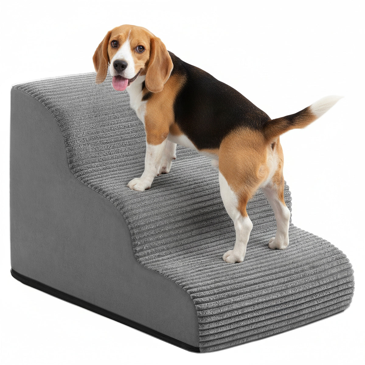 LEDREM 3-Step Dog Stairs, Anti-Slip Foam Pet Steps for Bed, 22.4 x 15.8 x 15.8 inches, Dove Gray