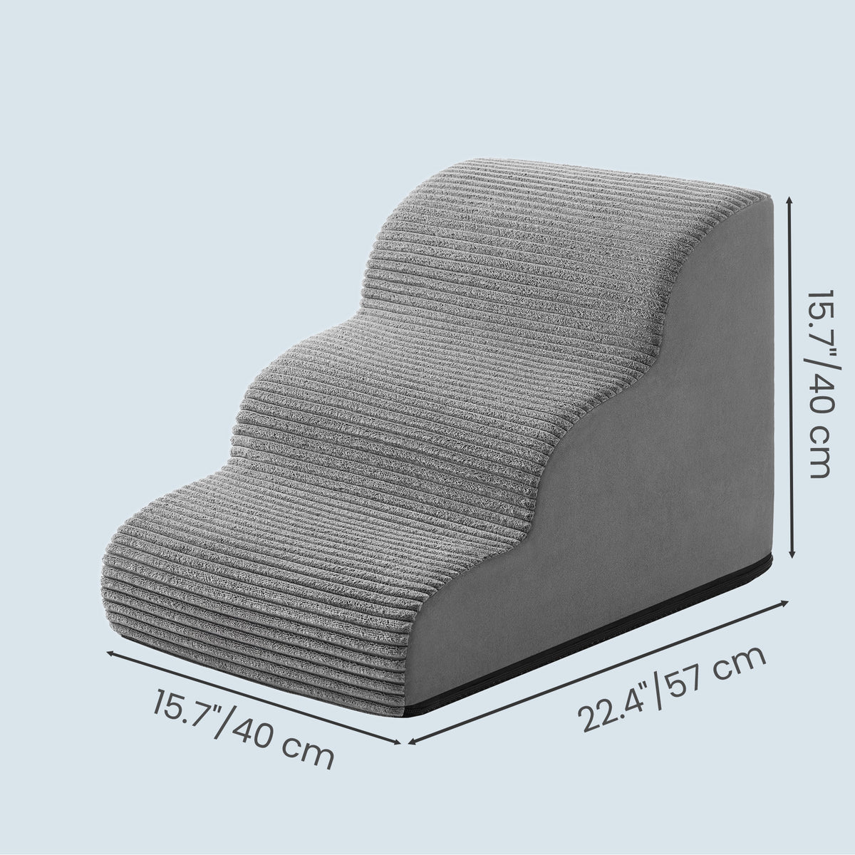 LEDREM 3-Step Dog Stairs, Anti-Slip Foam Pet Steps for Bed, 22.4 x 15.8 x 15.8 inches, Dove Gray