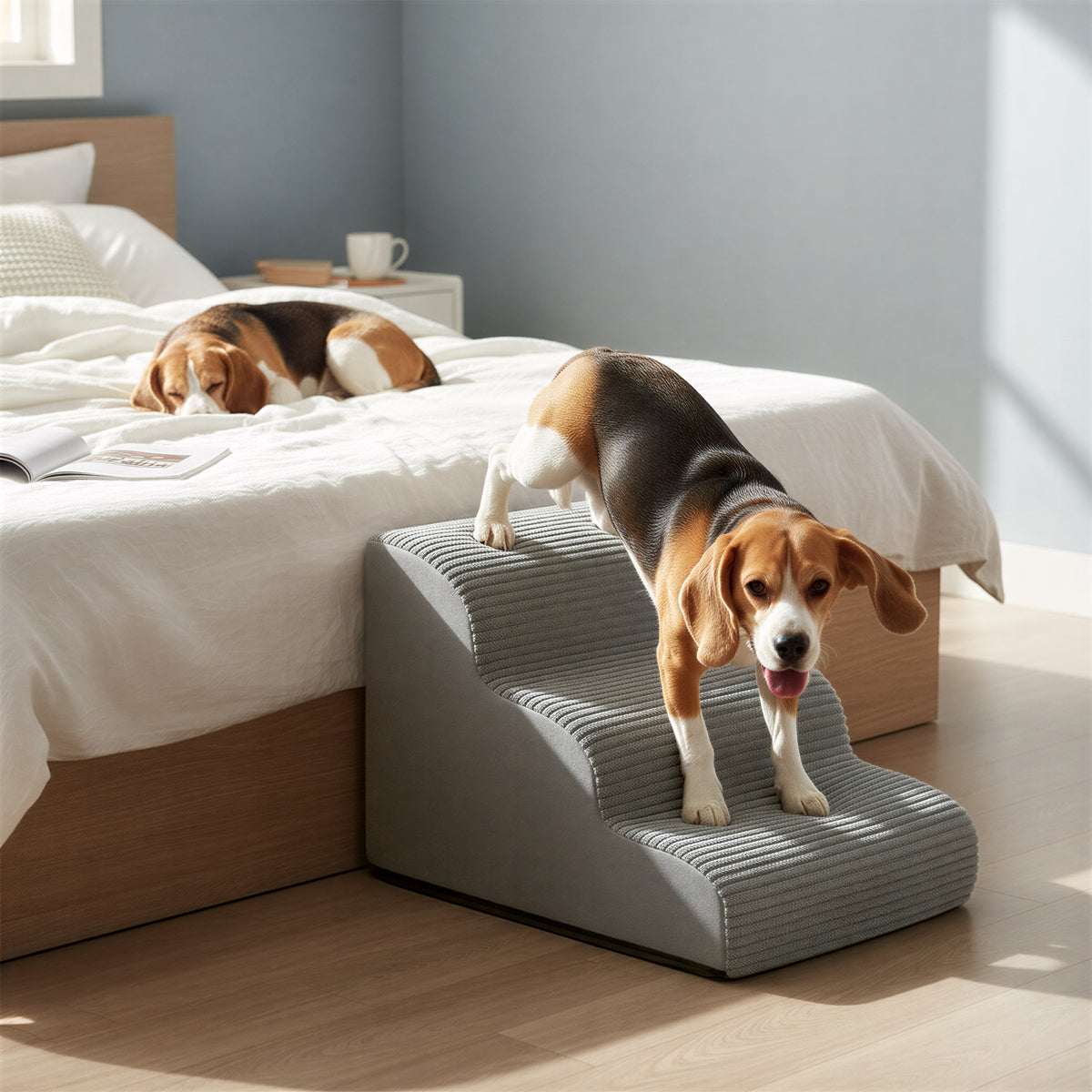 LEDREM 3-Step Dog Stairs, Anti-Slip Foam Pet Steps for Bed, 22.4 x 15.8 x 15.8 inches, Dove Gray