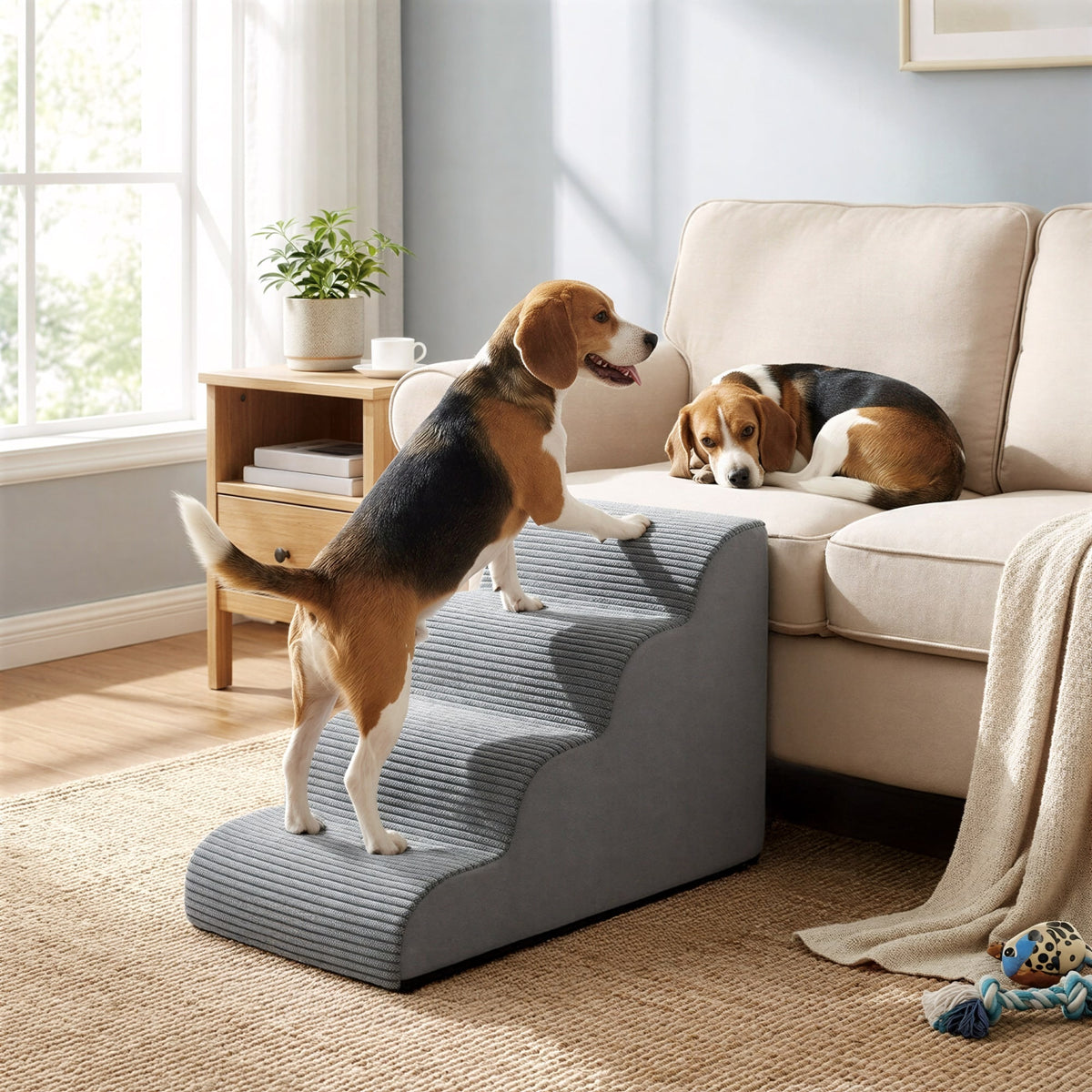 LEDREM 4-Step Dog Stairs, Anti-Slip Foam Pet Steps for Bed, 28.3 x 15.7 x 19.7 inches, Gray