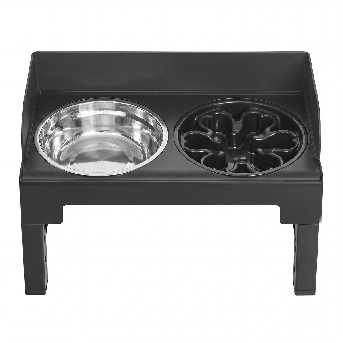 LEDREM Elevated Dog Bowls, Adjustable Stand with Slow Feeder and Splash Guard, 16.7 x 9.4 x 14.4 inches, Black