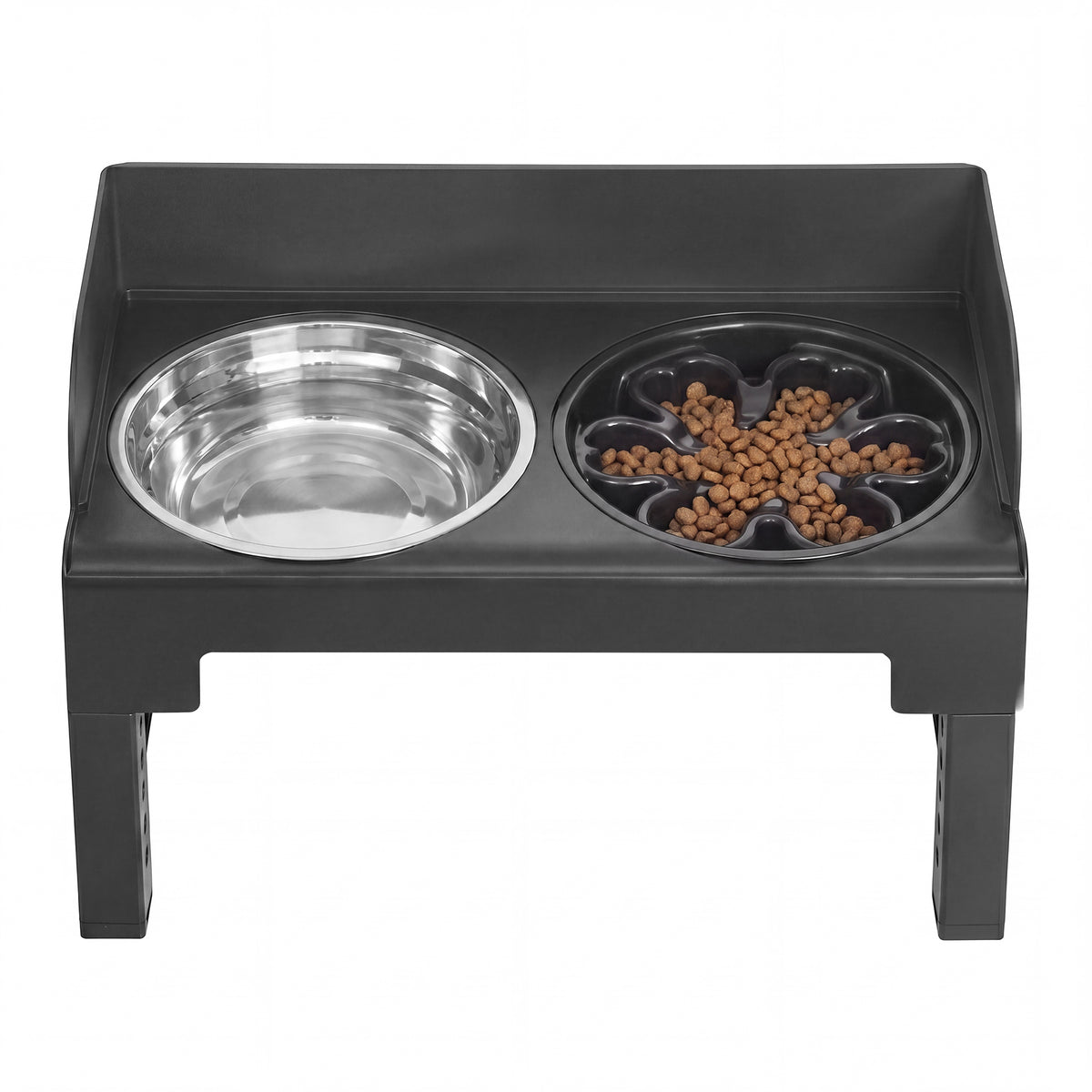 LEDREM Elevated Dog Bowls, Adjustable Stand with Slow Feeder and Splash Guard, 16.7 x 9.4 x 14.4 inches, Black