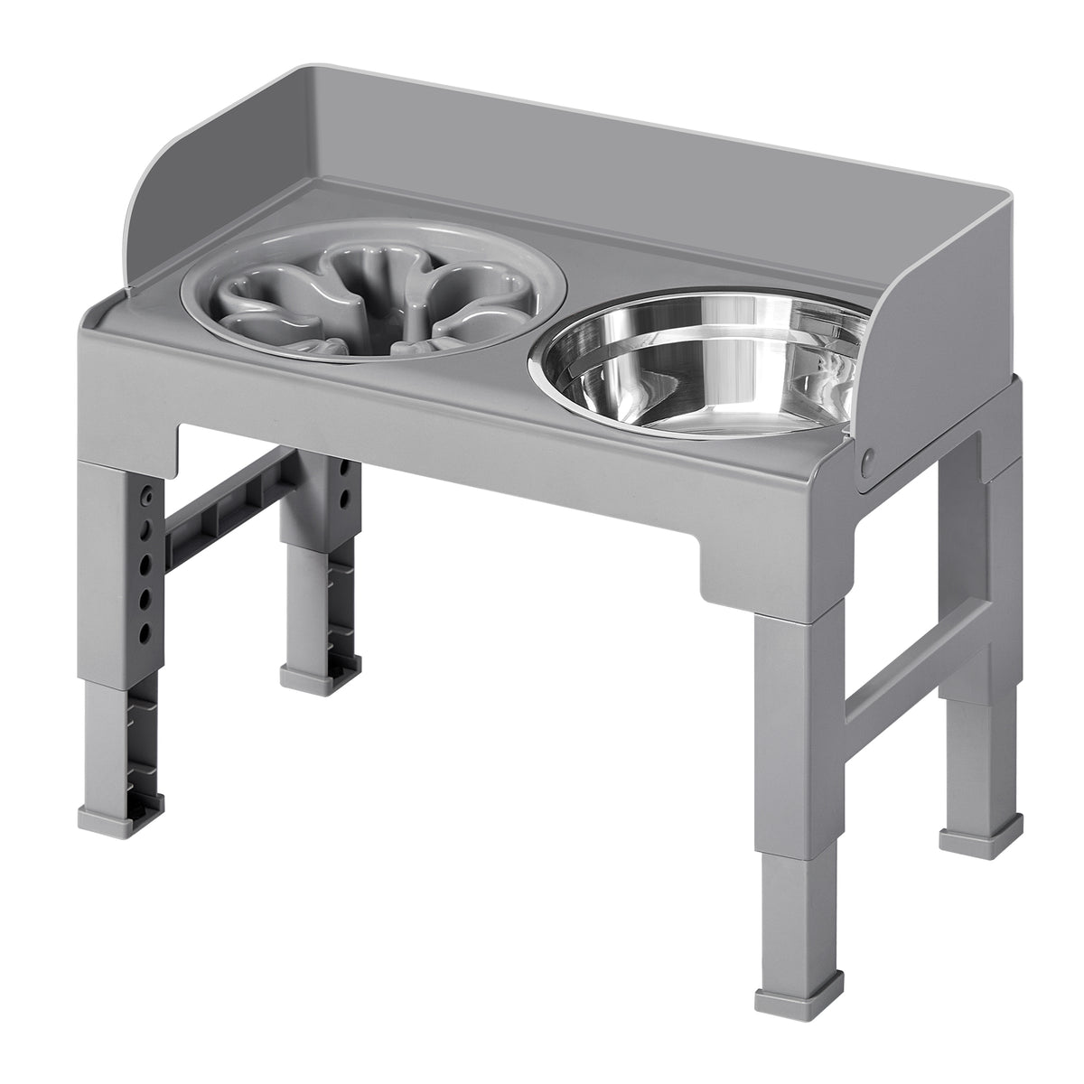 LEDREM Elevated Dog Bowls, Adjustable Stand with Slow Feeder and Splash Guard, 16.7 x 9.4 x 14.4 inches, Gray