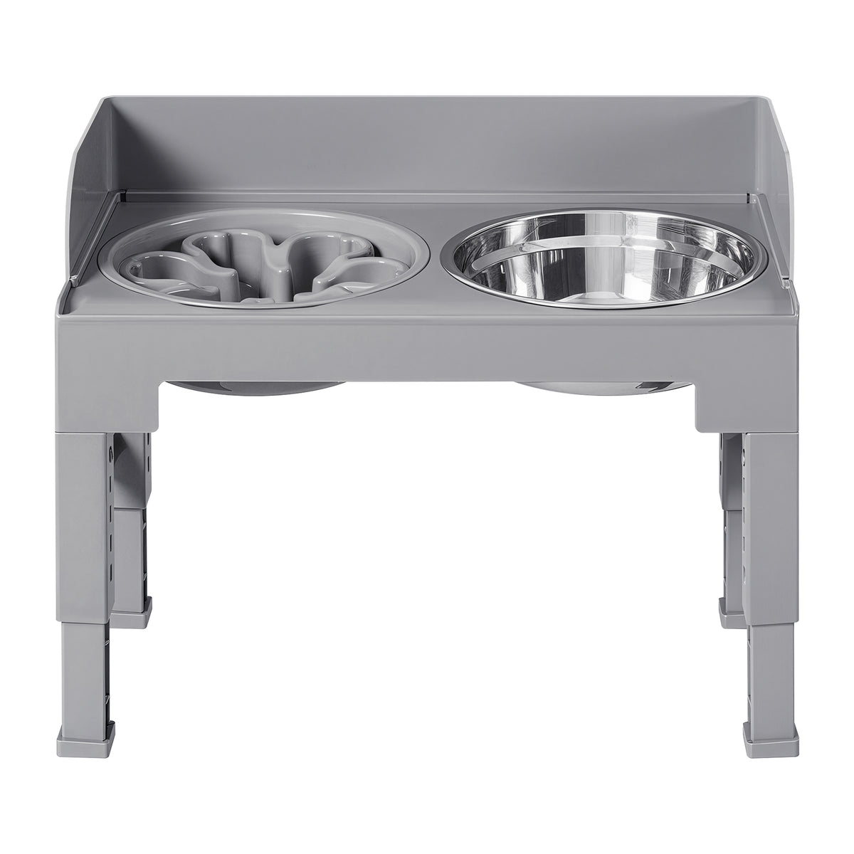 LEDREM Elevated Dog Bowls, Adjustable Stand with Slow Feeder and Splash Guard, 16.7 x 9.4 x 14.4 inches, Gray