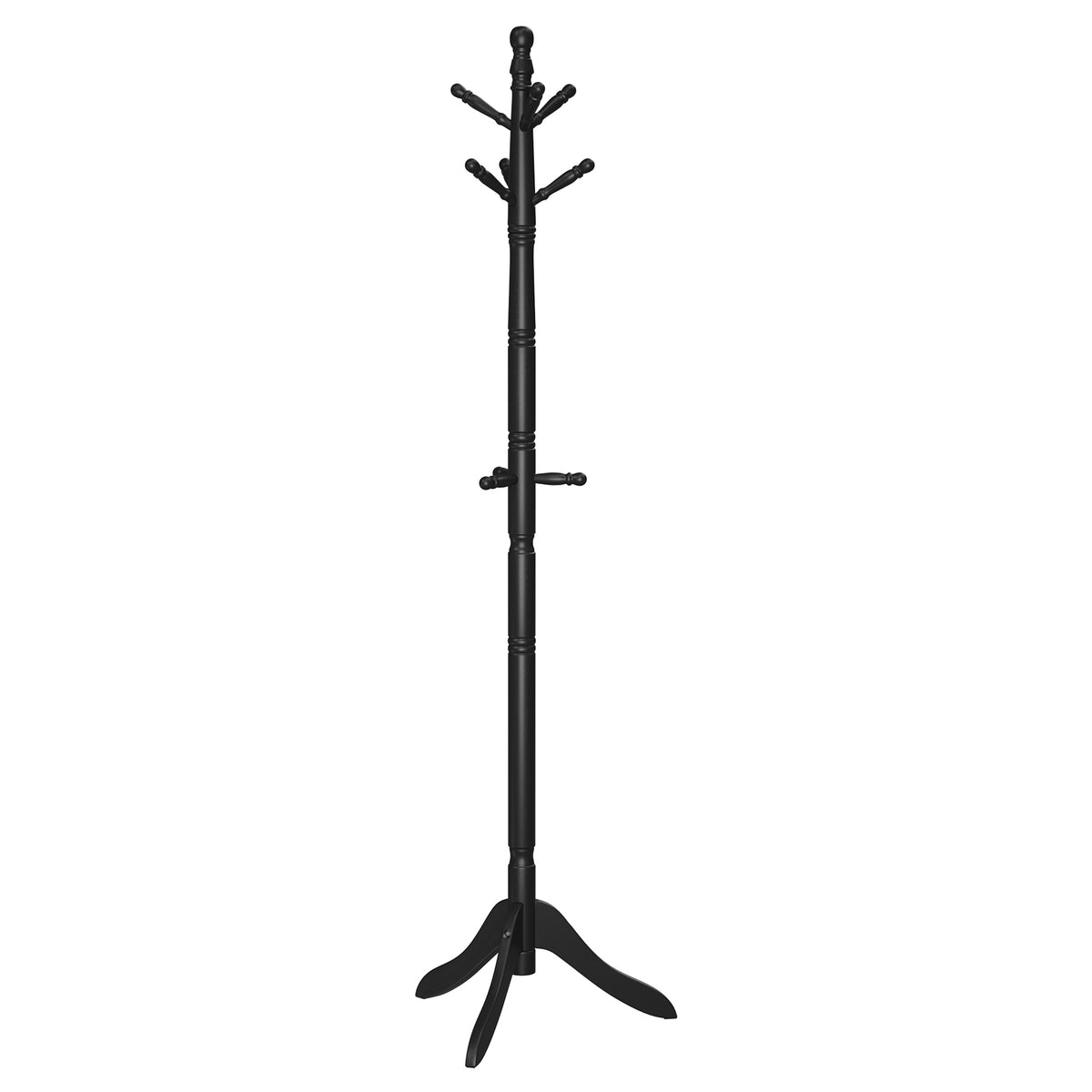 Solid Wood Coat Rack, Freestanding Hat Tree Stand with 9 Hooks, 20.1 x 17.5 x 70.9 inches, Black