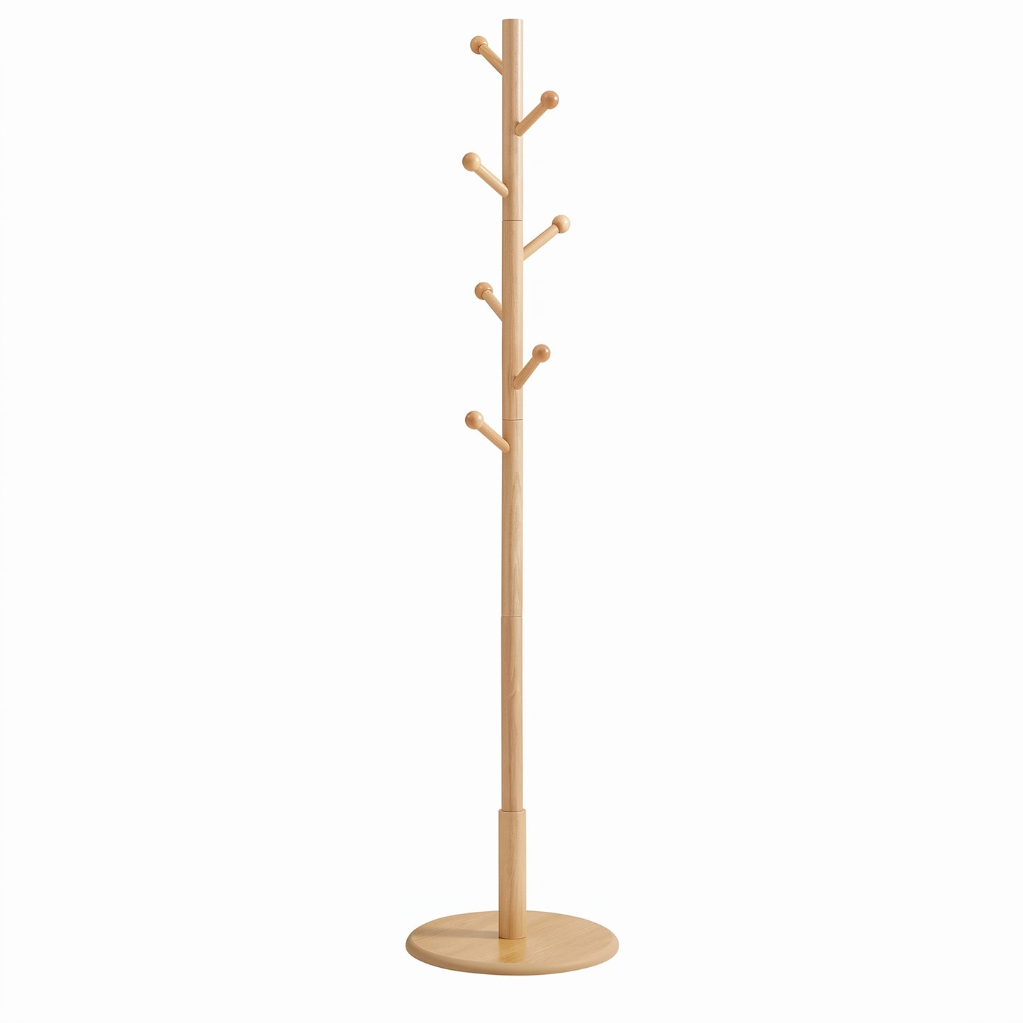 Wooden Clothes Rack with 8 Hooks, for Coats, Hats and Bags, Hallway Organizer, MDF, Rubber wood, Natural