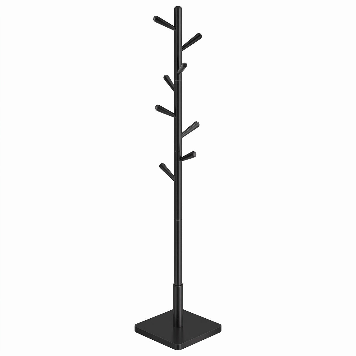 LEDREM Wooden Clothes Rack with 8 Hooks, for Coats, Hats and Bags, Hallway Organizer, MDF, Rubber wood, Black