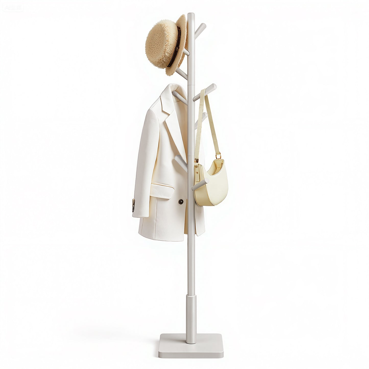 Wooden Clothes Rack with 8 Hooks, for Coats, Hats and Bags, Hallway Organizer, Rubberwood, Beige