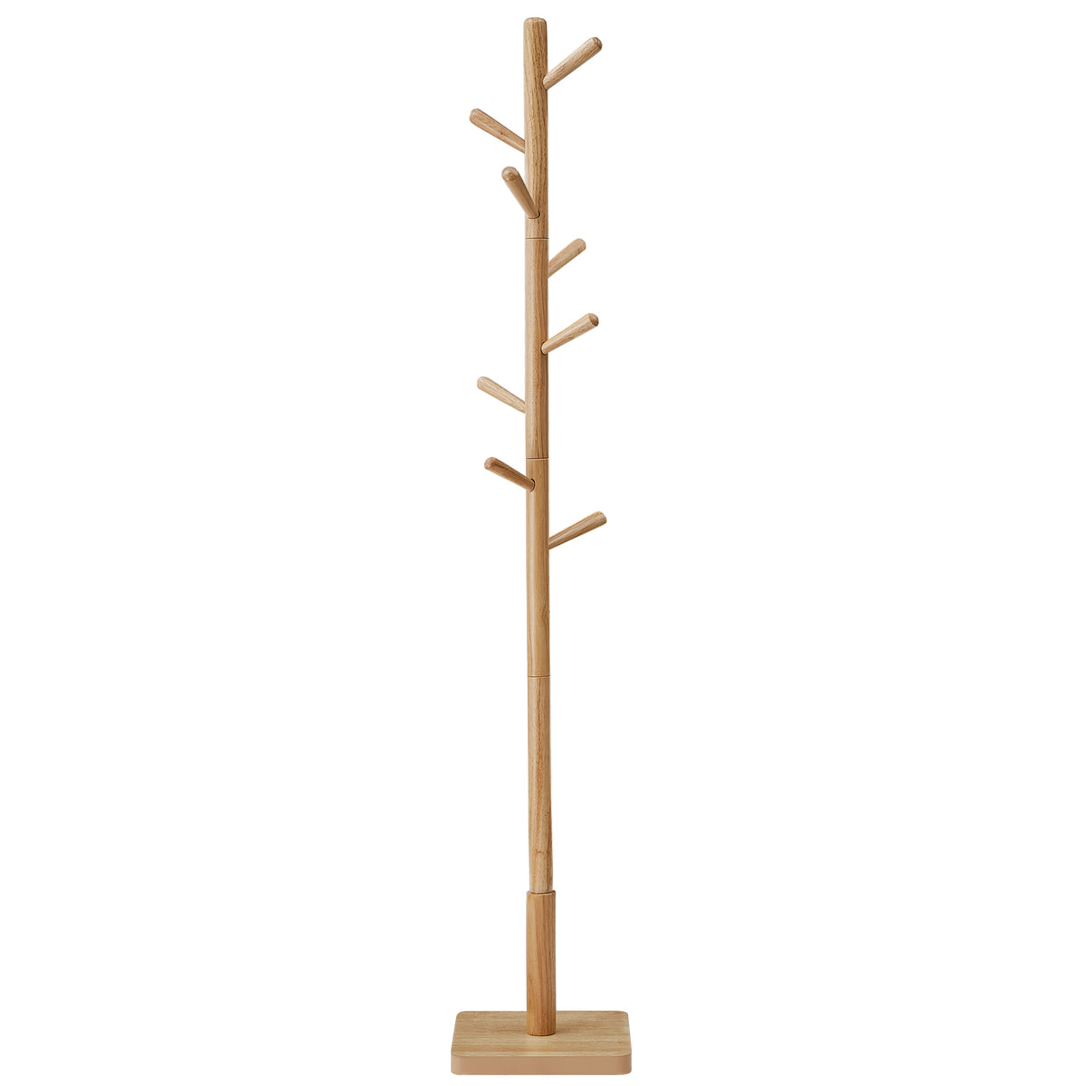 LEDREM Wooden Clothes Rack with 8 Hooks, for Coats, Hats and Bags, Hallway Organizer, Rubberwood, Natural