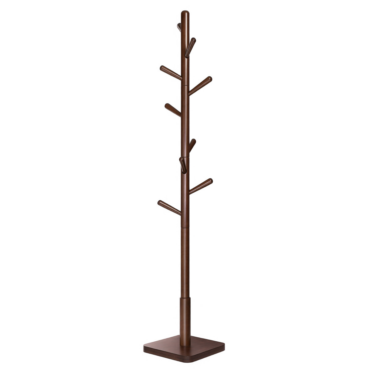 LEDREM Wooden Clothes Rack with 8 Hooks, for Coats, Hats and Bags, Hallway Organizer, MDF, Rubber wood, Walnut