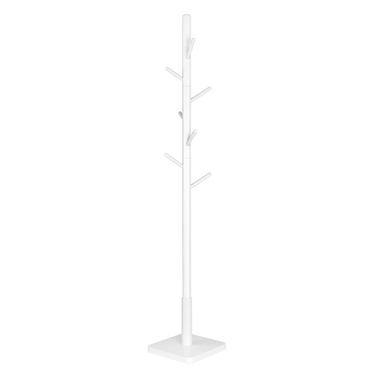LEDREM Solid Wood Coat Rack, Free Standing Hall Coat Tree with 8 Hooks, 3 Height Options, Rubberwood Hooks and Pole, White