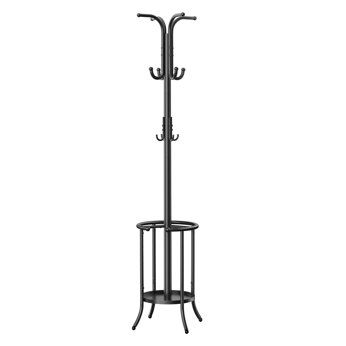 LEDREM Freestanding Coat Rack with Umbrella Holder and 12 Hooks, 11.8 x 11.8 x 69.1 inches, Black