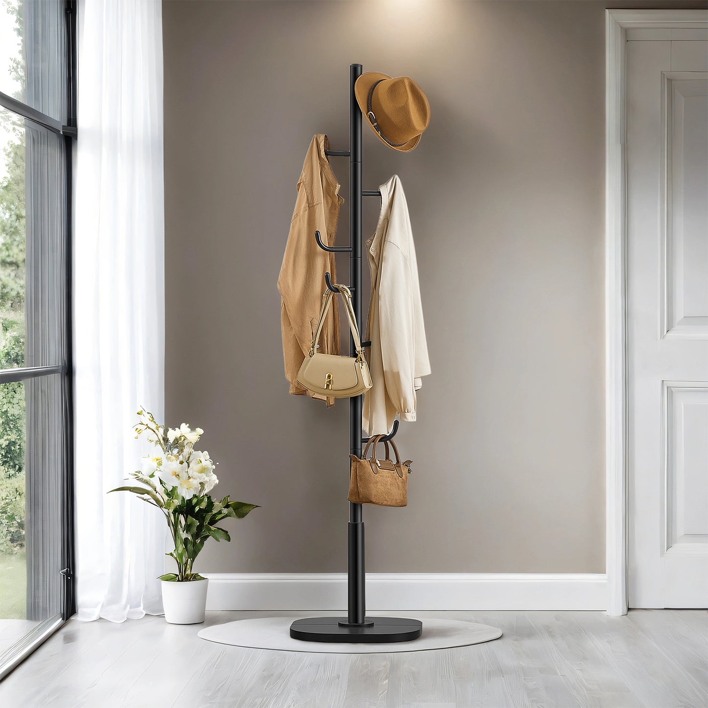 Coat Rack, Freestanding Cactus Hat Tree Stand, 15.7 x 15.7 x 69.2 Inches, Black