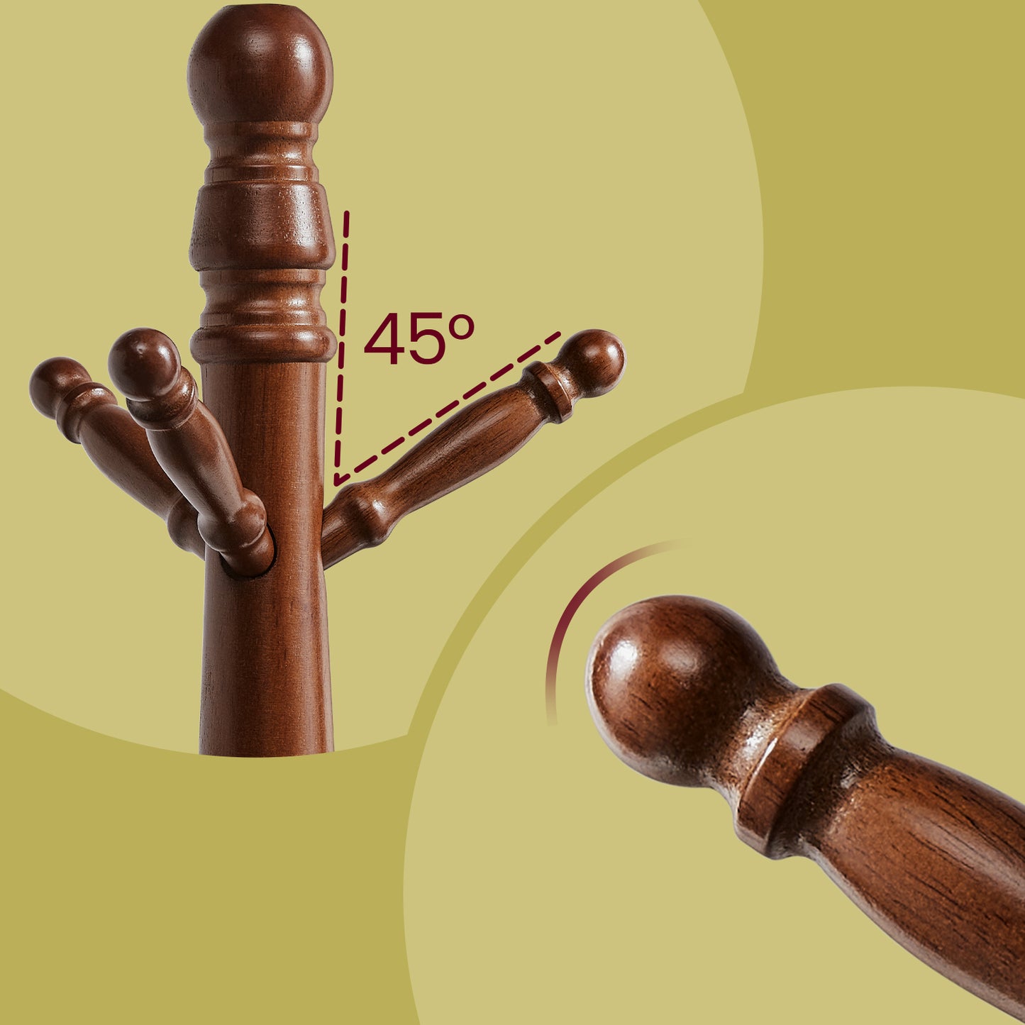 Freestanding Coat Rack Stand, 10-Hook Solid Rubberwood Entryway Hall Tree with Tri-Leg Base for Jackets, Hats, Bags, Dark Walnut