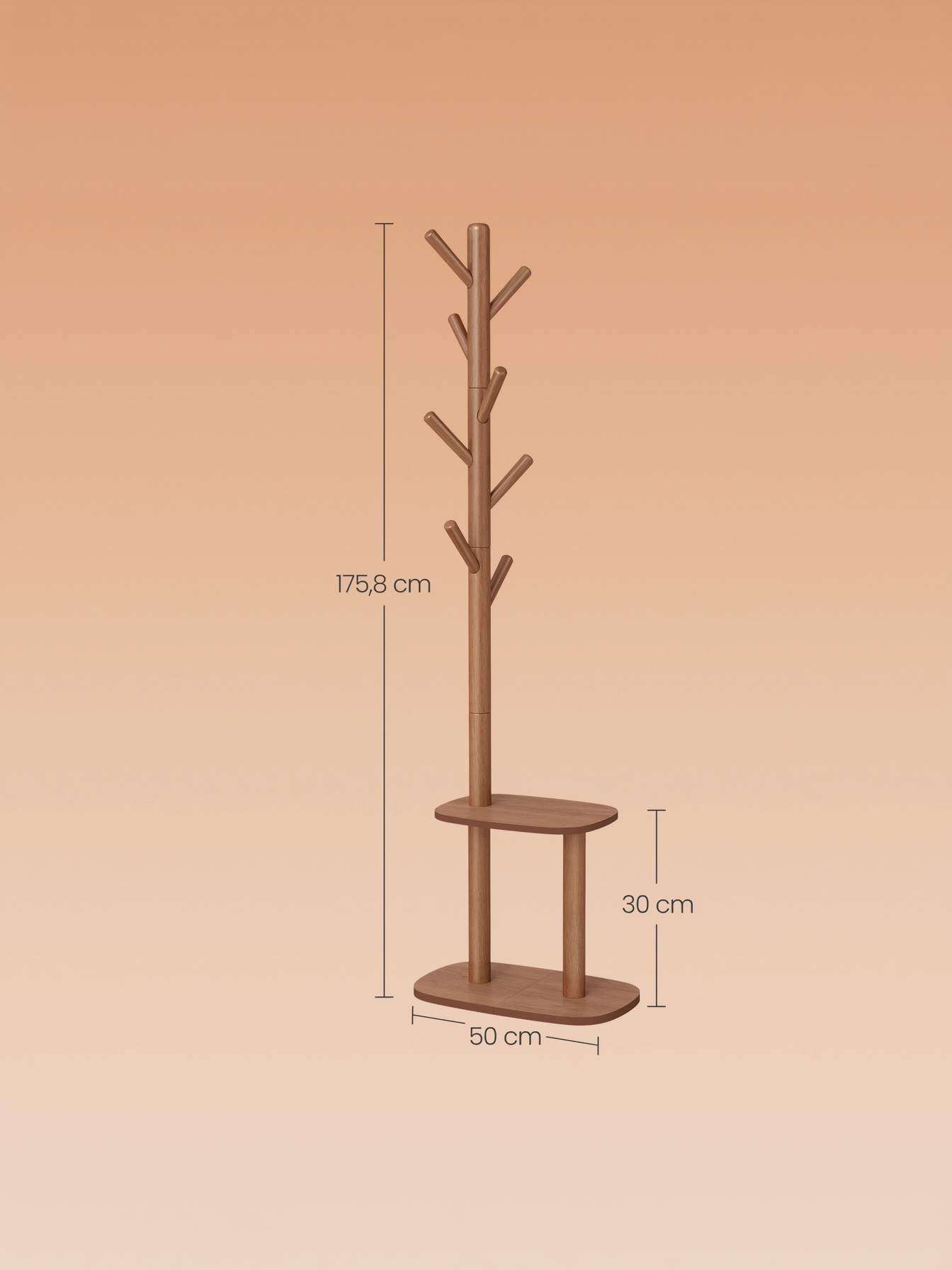 Freestanding Hall Tree Coat Rack with 8 Hooks and Storage Shelf, 67.2 Inch Tall Entryway Organizer for Coats, Hats, Bags, Caramel Brown