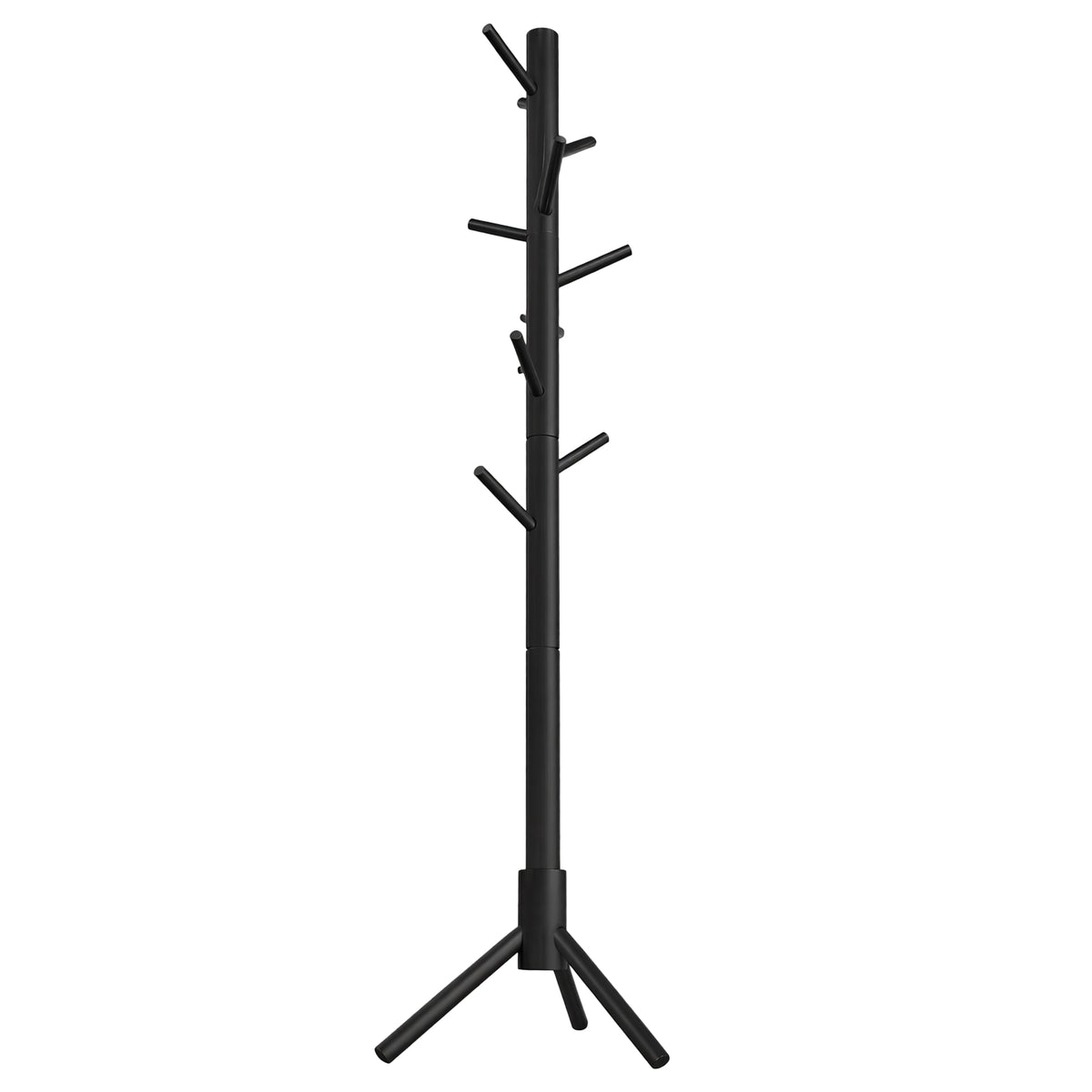 LEDREM Solid Wood Tree-Shaped Free-Standing Coat Rack, with 8 Hooks and 3 Height Options for Clothes, Hats and Bags, Ink BlackLEDREM Solid Wood Tree-Shaped Free-Standing Coat Rack, with 8 Hooks and 3 Height Options for Clothes, Hats and Bags, Ink Black