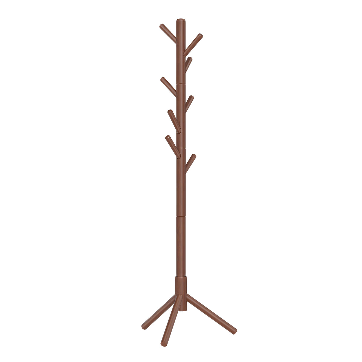 LEDREM Solid Wood Tree-Shaped Free-Standing Coat Rack, with 8 Hooks and 3 Height Options for Clothes, Hats and Bags, Caramel Brown