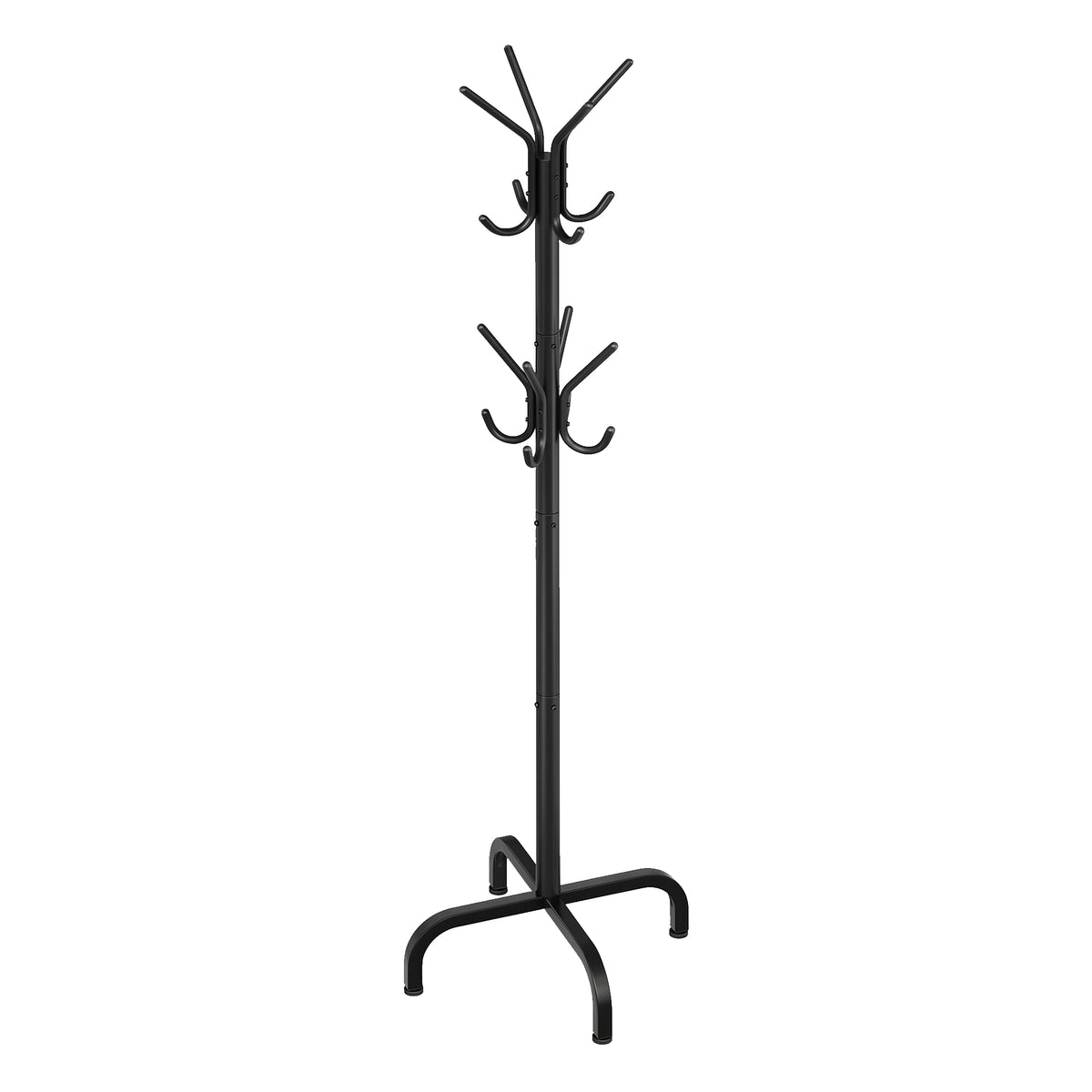 LEDREM Coat Stand, Metal Coat Rack with 16 Hooks, 4 Legs, for Coats, Hats, Bags, for Hallway, Living Room, Bedroom, Ink Black