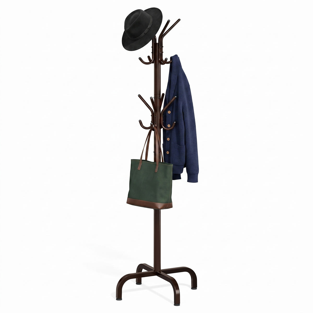Coat Stand, Metal Coat Rack with 12 Hooks, 4 Legs, for Coats, Jackets, Hats, Bags, for Hallway Bedroom Office, Burgundy