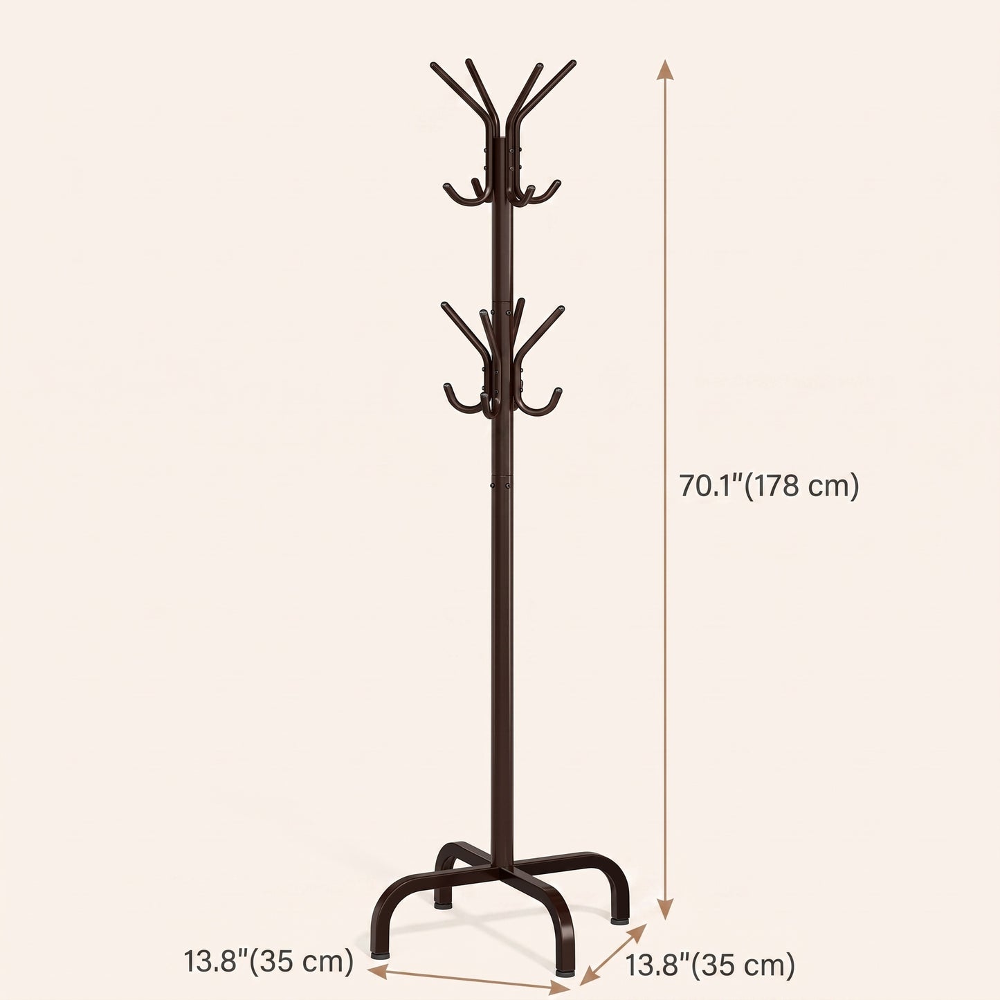 Coat Stand, Metal Coat Rack with 12 Hooks, 4 Legs, for Coats, Jackets, Hats, Bags, for Hallway Bedroom Office, Burgundy