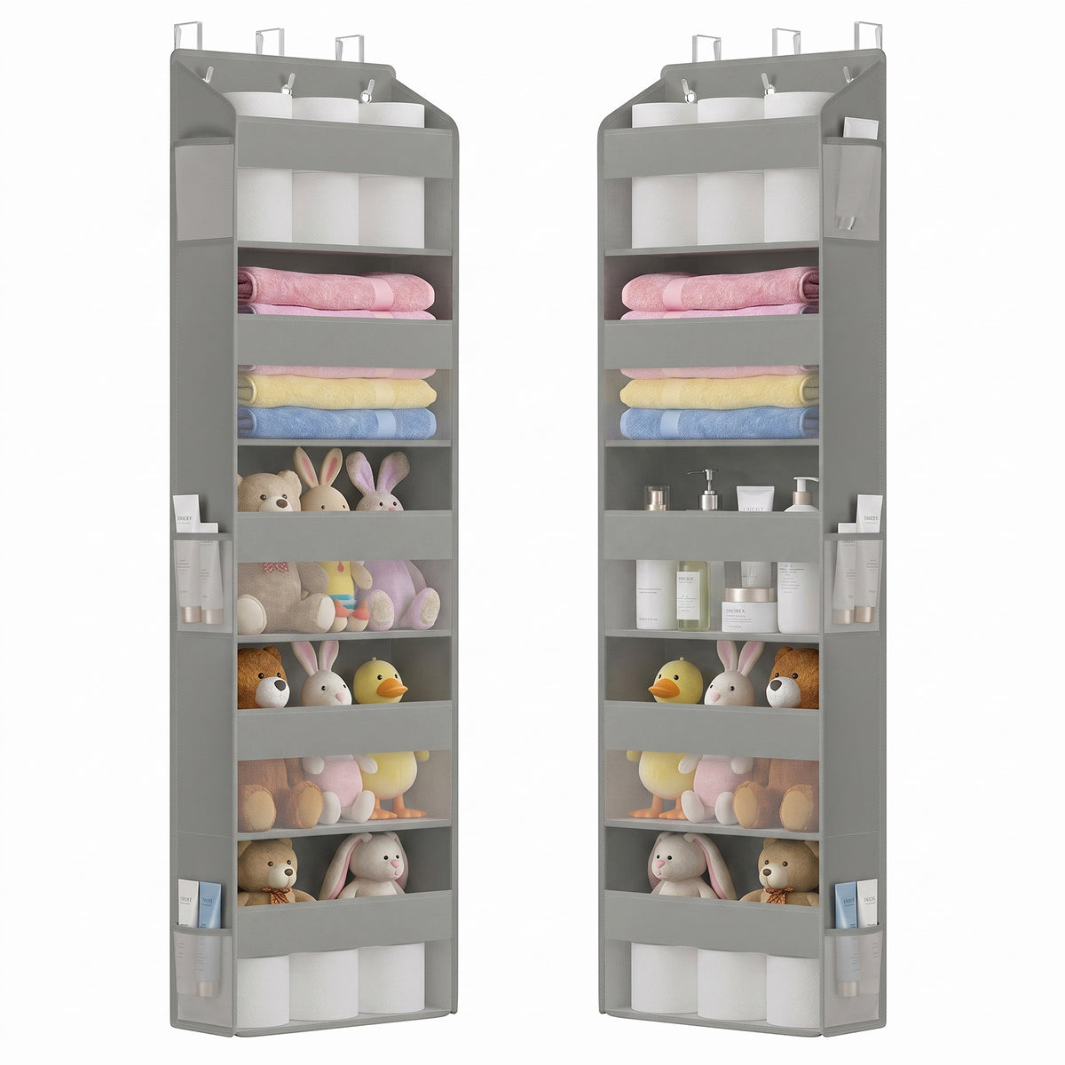Over the Door Organizer, 5-Tier Hanging Closet Shelf with Clear Pockets, 55.1 x 15.7 x 5.9 Inches, Gray