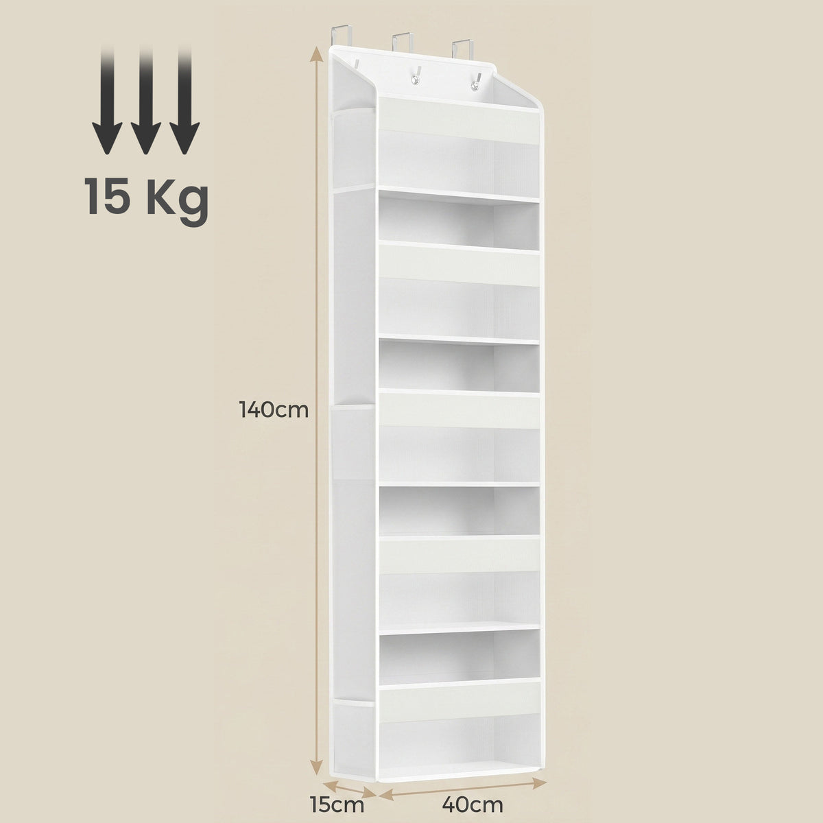 LEDREM Over the Door Organizer, 5-Tier Hanging Closet Shelf with Clear Pockets, 55.1 x 15.7 x 5.9 Inches, White