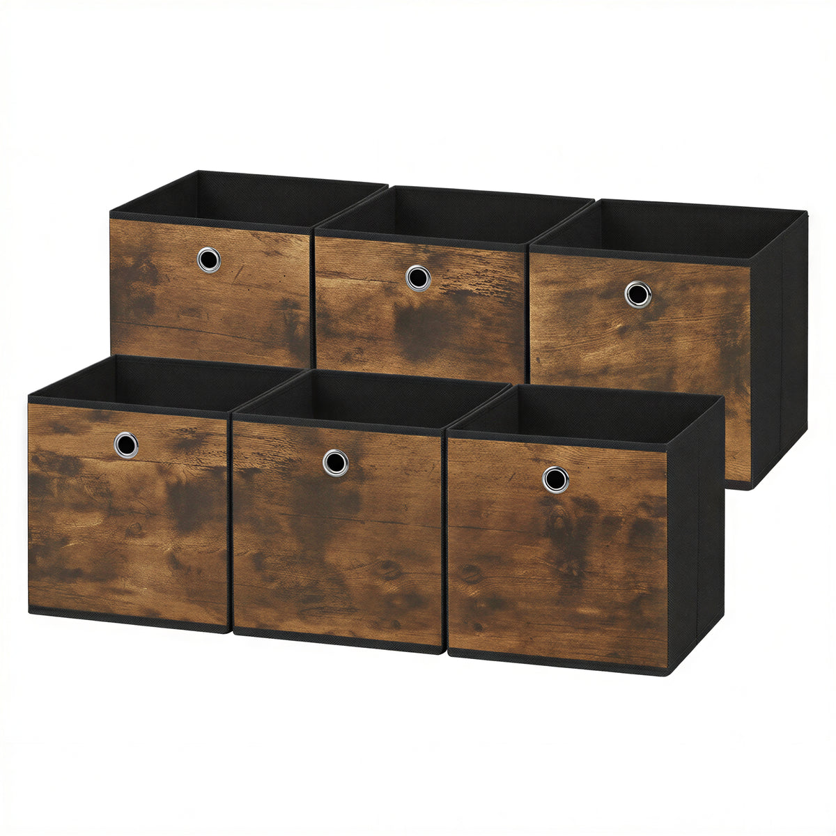 LEDREM Set of 6 Storage Cubes, Storage Bins, Foldable Paper, Non-Woven Fabric Storage Boxes, 10.2 x 10.2 x 11 Inches, for Bedroom, Living Room, Black and Tan