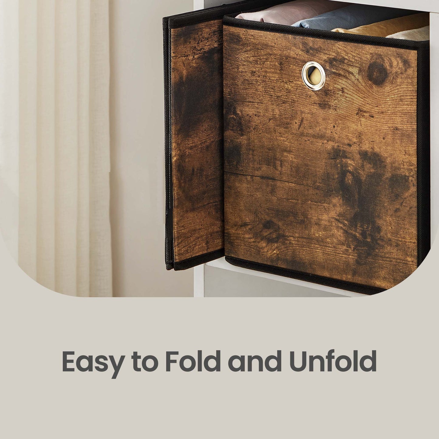 Set of 6 Foldable Fabric Storage Cubes, 13 Inch Collapsible Storage Bins with Handles for Cube Shelves, Rustic Brown