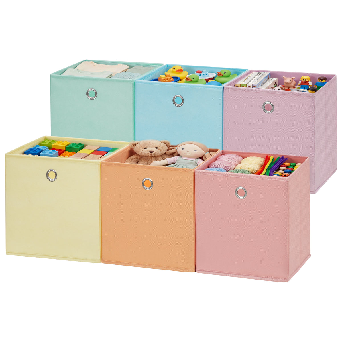 LEDREM Storage Cubes Set of 6, Odorless Foldable Fabric Bins, 11.8 x 11.8 x 11.8 Inches, Colorful