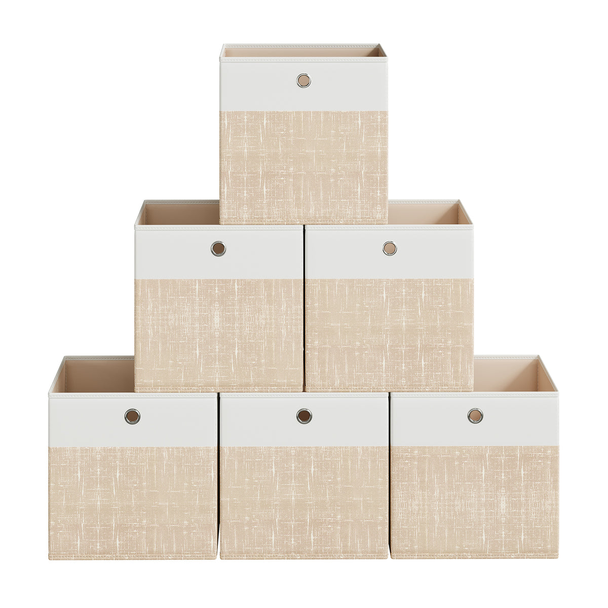 LEDREM Storage Cubes Set of 6, Foldable Non-Woven Fabric Closet Organizer Bins with Handles, 10.2 x 10.2 x 11 Inches, Beige