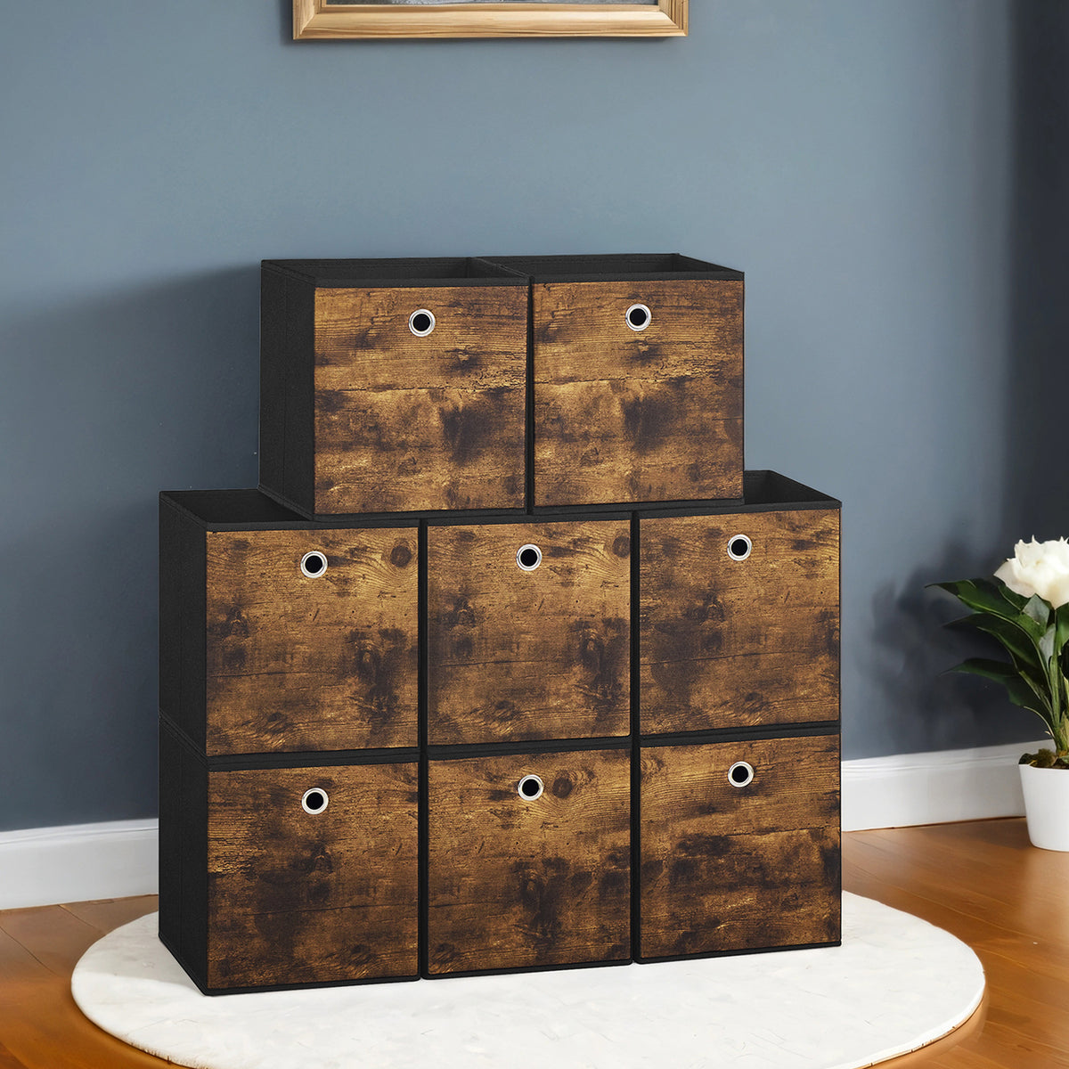 LEDREM Set of 8 Storage Cubes, Storage Bins, Foldable Fabric Storage Boxes, 10.2 x 10.2 x 11 Inches, for Bedroom, Living Room, Black