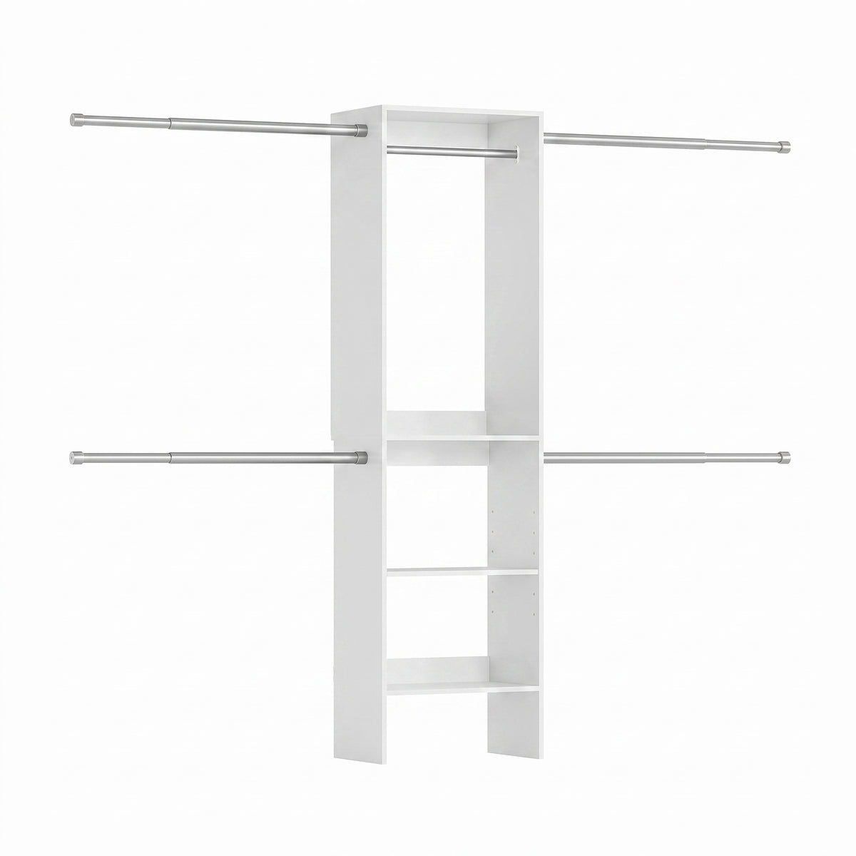 LEDREM Closet System, Customizable Walk-In Wardrobe Organizer, with Adjustable Rails and Drawers, Fits 4-9.6 ft Spaces, White