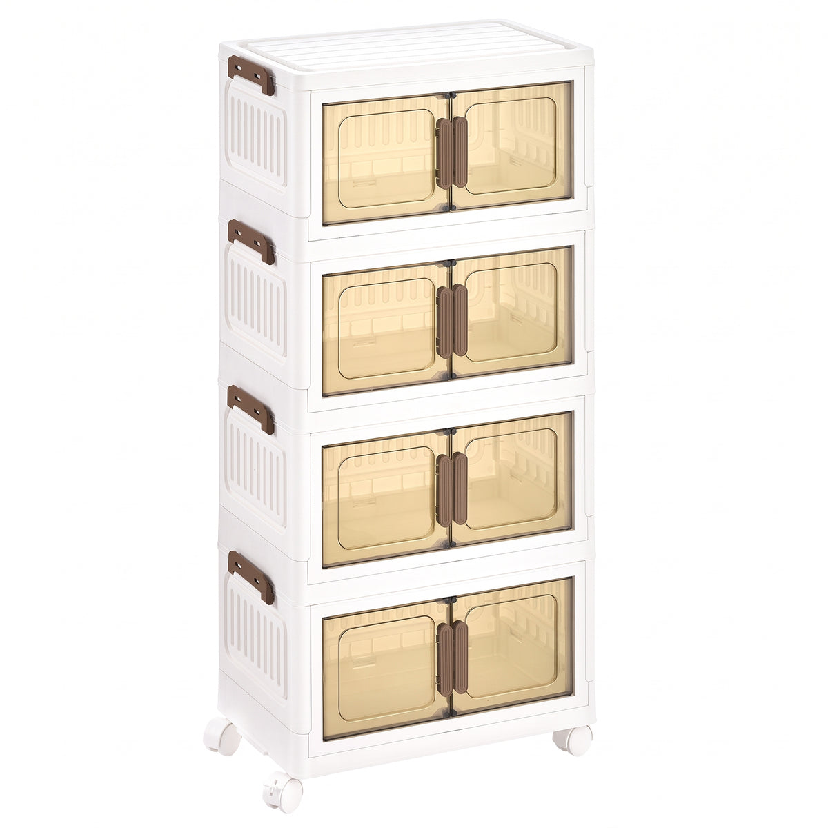LEDREM 4-Tier Folding Storage Bins, Tool-Free Stackable Closet Organizer, 17.7 x 10.2 x 35.8 inches, White