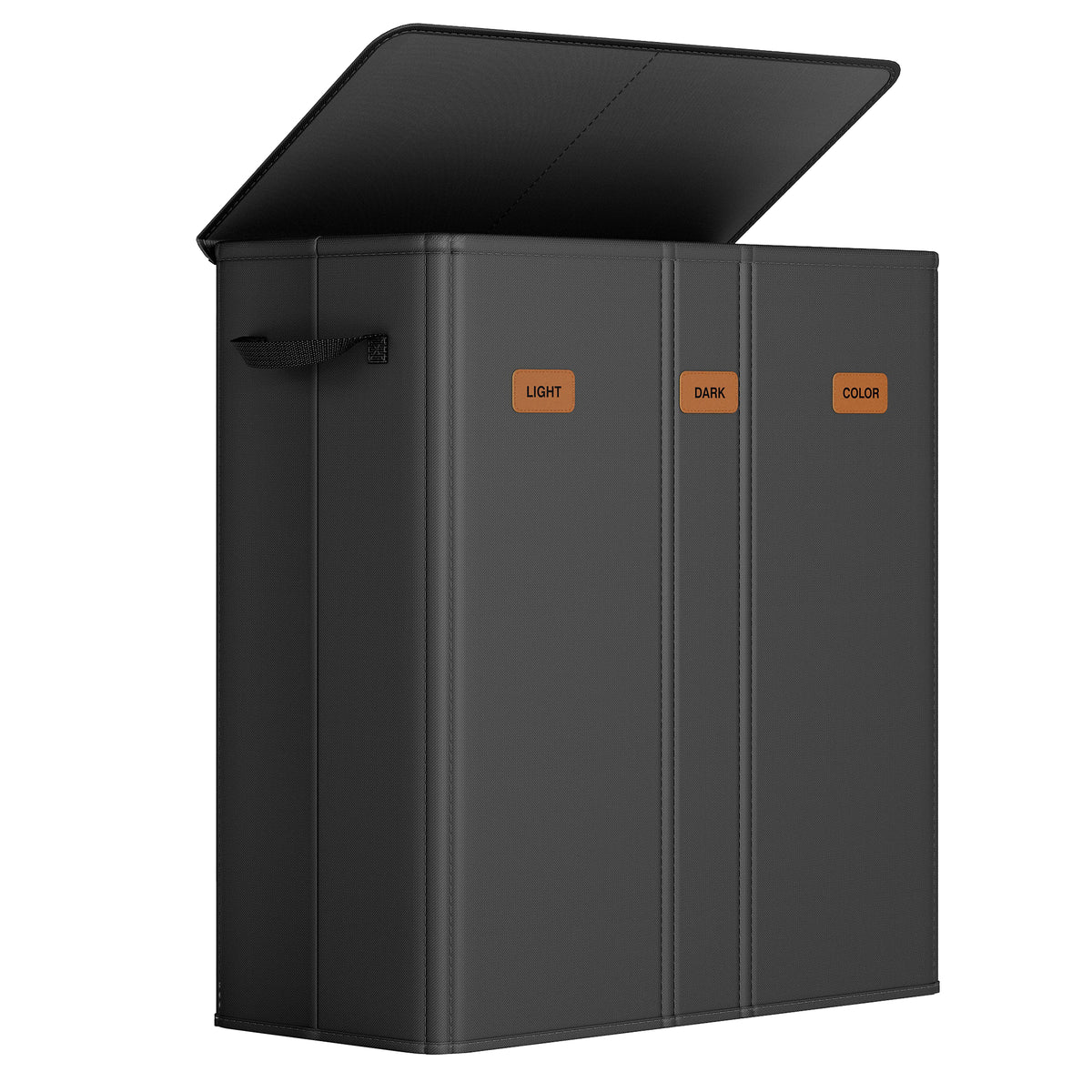 LEDREM Triple Laundry Hamper with Lid, Removable Machine-Washable Liner Bags, Laundry Basket for Bedroom, Black and Tan