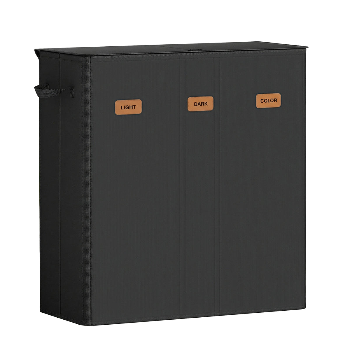 LEDREM Triple Laundry Hamper with Lid, Removable Machine-Washable Liner Bags, Laundry Basket for Bedroom, Black and Tan
