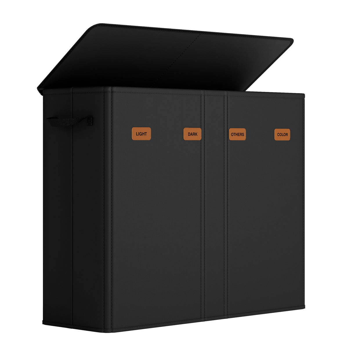 LEDREM Triple Laundry Hamper with Lid, Removable Machine-Washable Liner Bags, Laundry Basket for Bedroom, Black and Tan