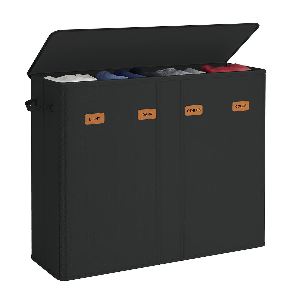 LEDREM Triple Laundry Hamper with Lid, Removable Machine-Washable Liner Bags, Laundry Basket for Bedroom, Black and Tan