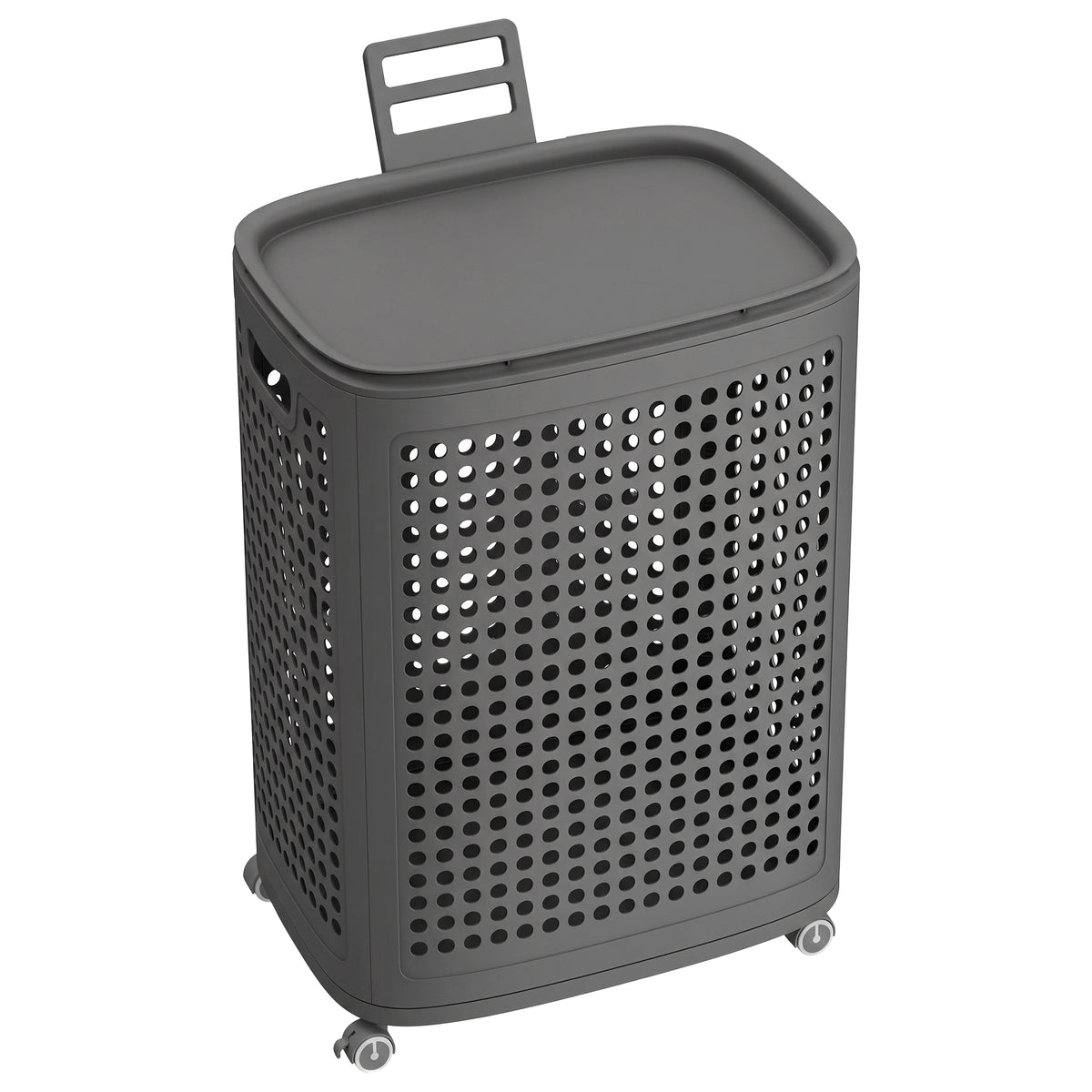 Rolling Laundry Hamper with Lid, 19.8 Gal Slim Plastic Basket on Wheels, for Bathroom Bedroom Dorm, Dark Gray